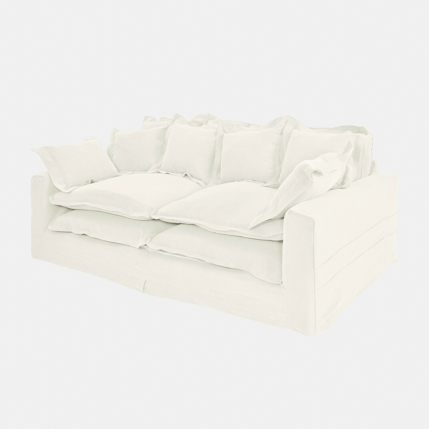 Sofa Terell Weiße Stoffsofa mit zwei Kissen, moderner und bequemer Wohnzimmersessel