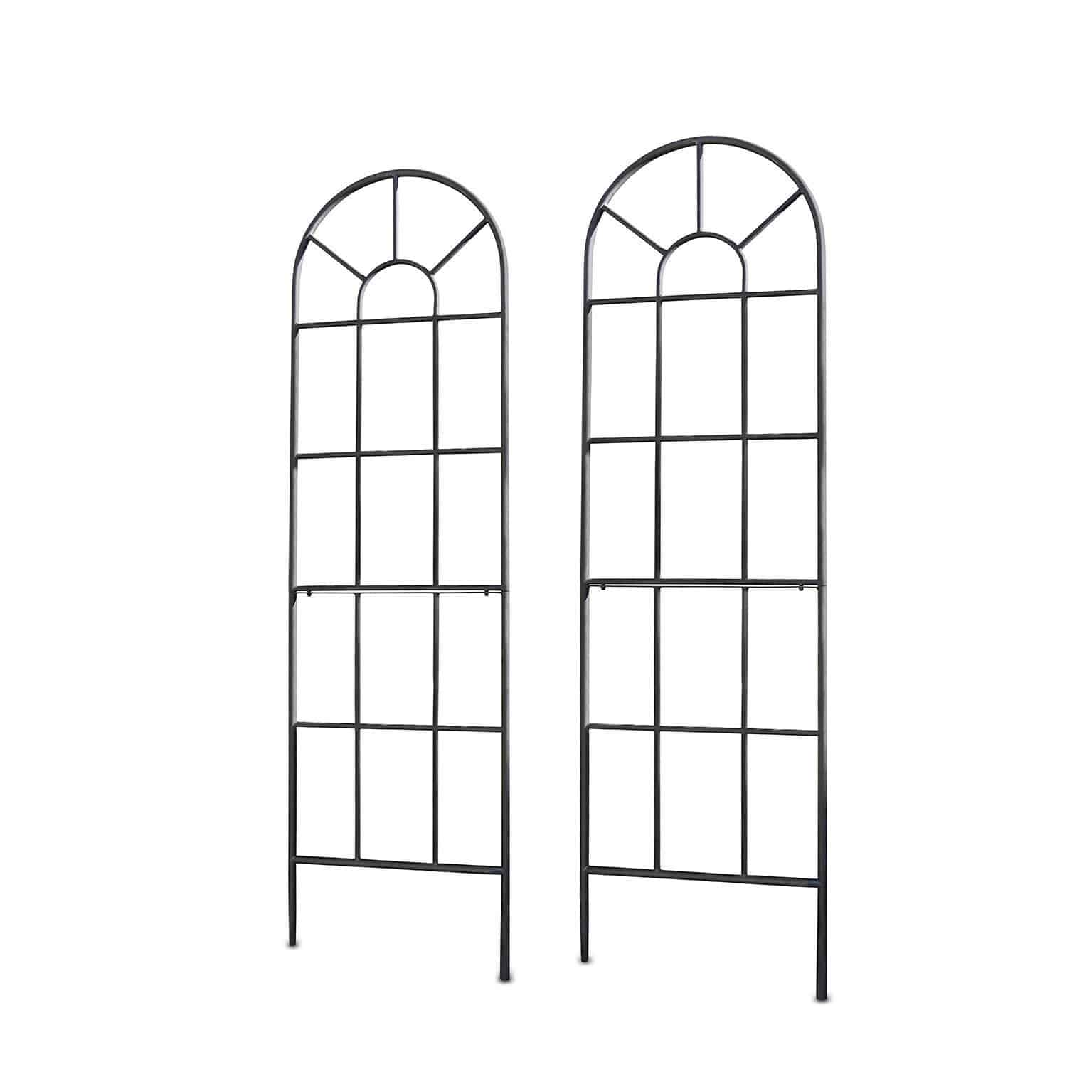 Rankgitter 2er Set Ealdred Zwei schwarze Metall-Gitter mit bogenförmigem Design zur Unterstützung von Kletterpflanzen im Garten