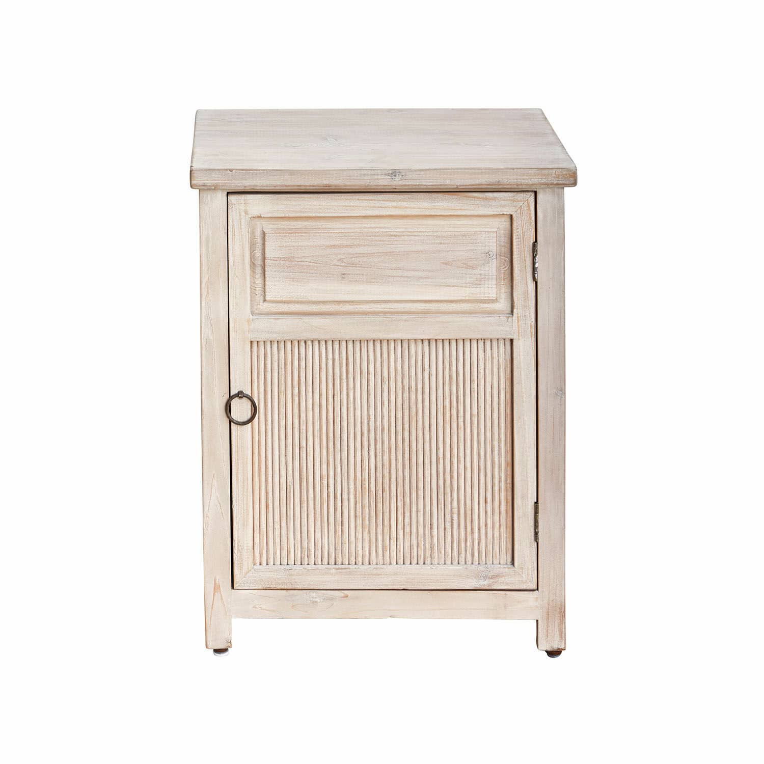 Brauner Nachttisch aus Holz mit gerillter Tür und Metallgriff für das Schlafzimmer