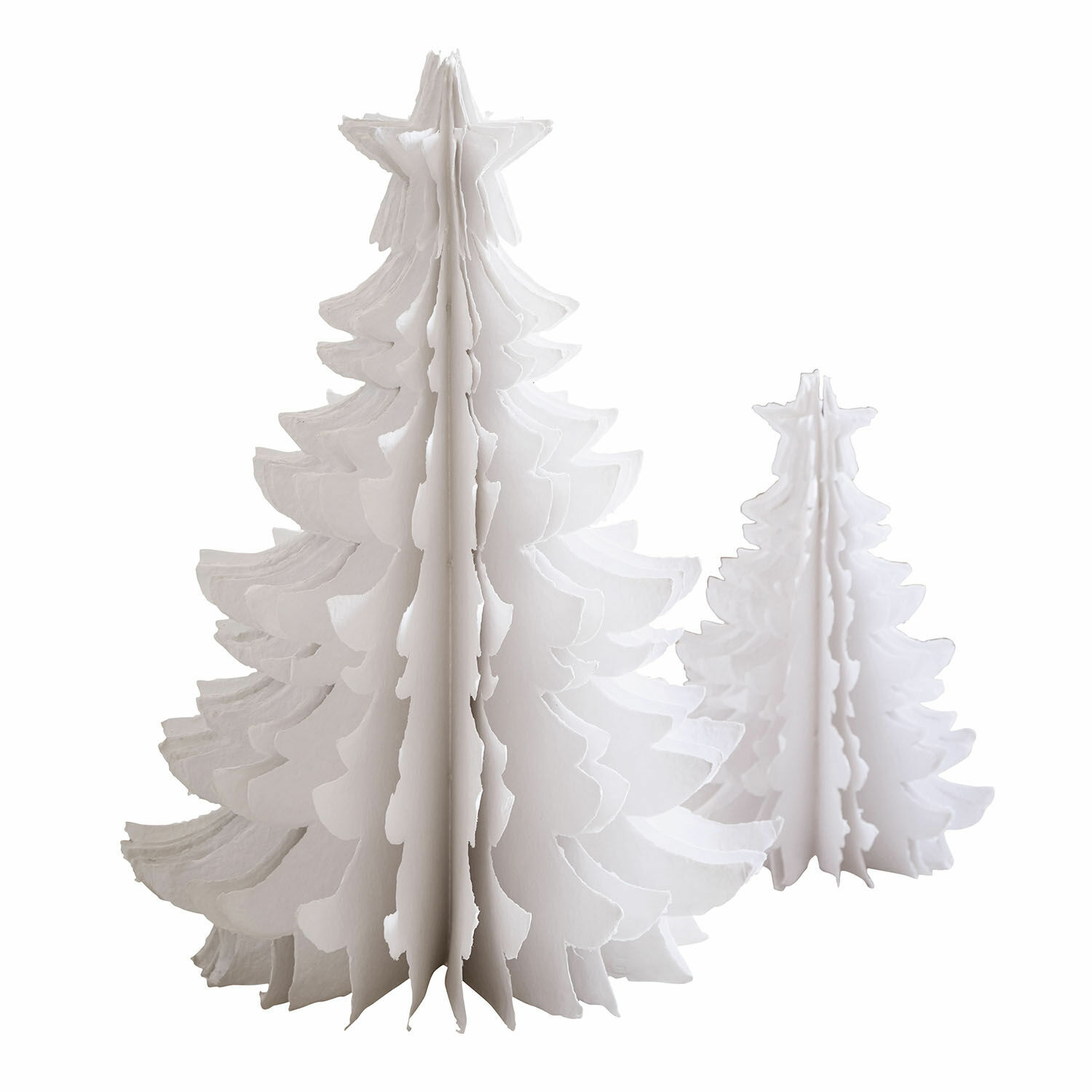 weiß 2er Set weiße Deko-Tannenbäume aus Papier mit Stern, festliche Weihnachtsdekoration
