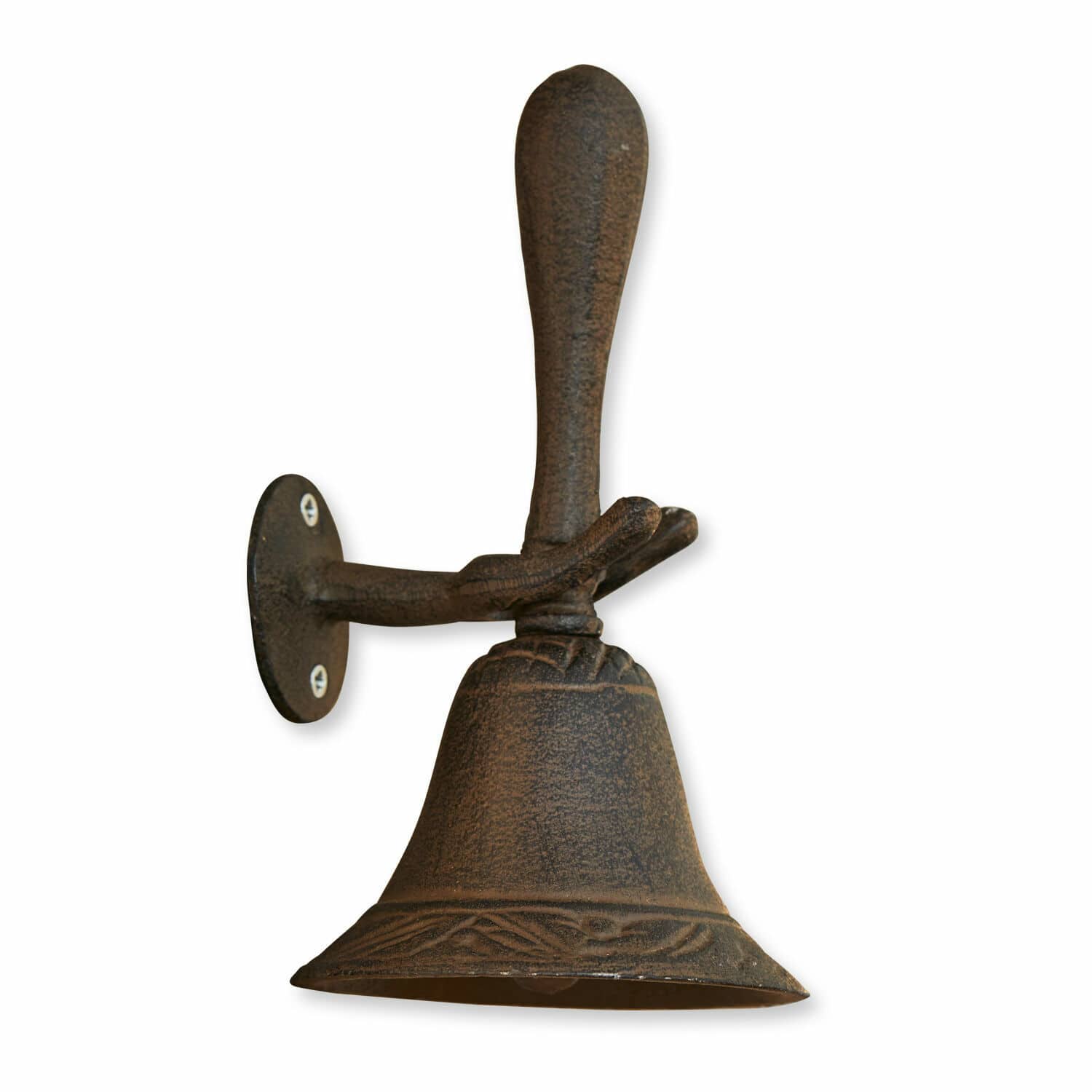 Glocke Guemar Wandglocke aus braunem Gusseisen mit dekorativem Griff, Haus- und Gartendekoration