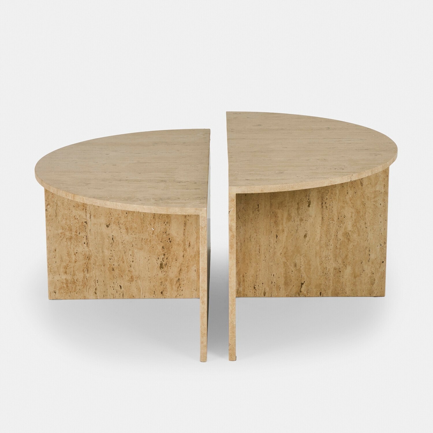 Beiger Travertin-Couchtisch aus zwei Halbkreisen, modernes Design für das Wohnzimmer