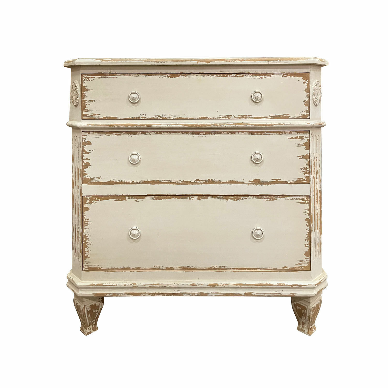 Kommode Commeren aus antikcremem Holz mit Shabby-Chic-Effekt, vintage Aufbewahrungsmöbel