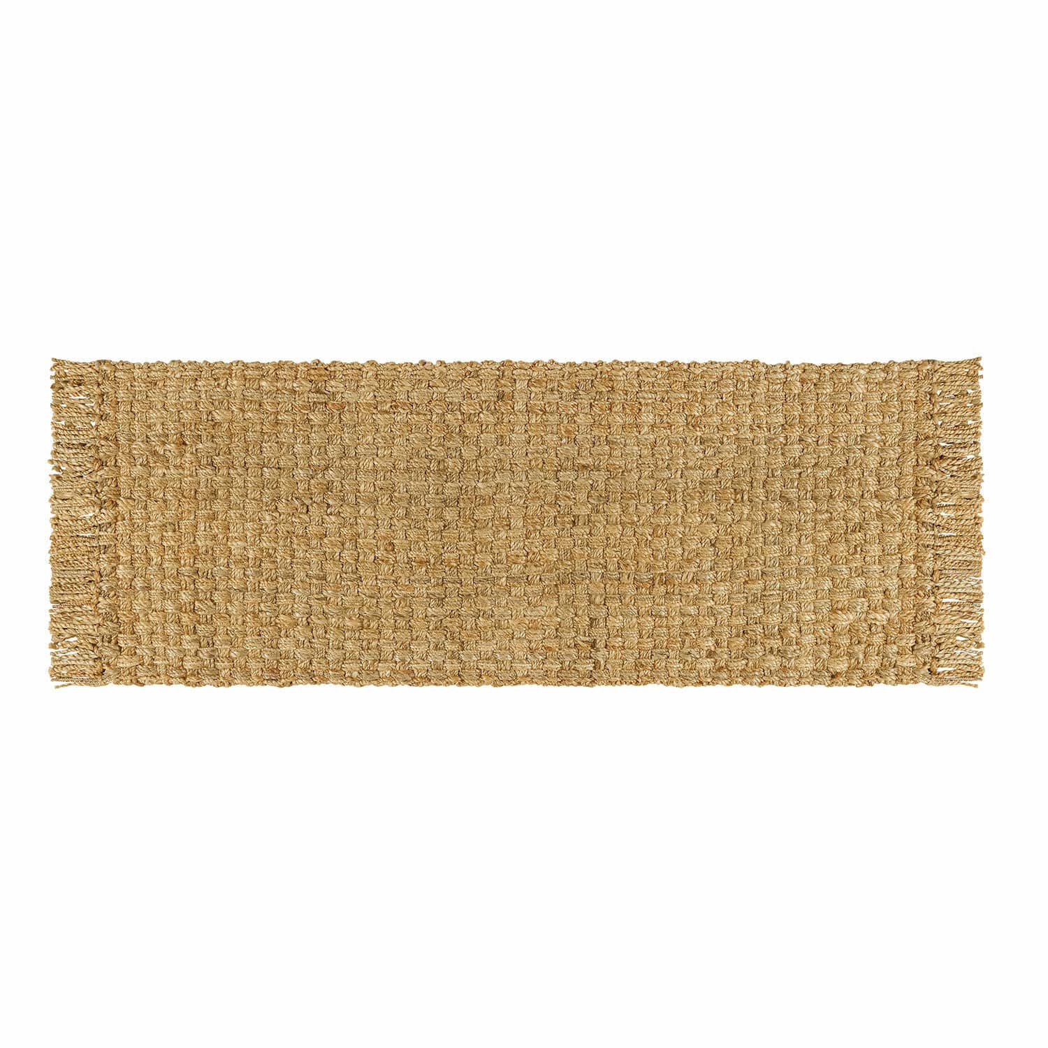 Läufer Moody Rechteckiger Jute-Teppich in Naturfarbe mit Fransen, langlebig und dekorativ für Zuhause