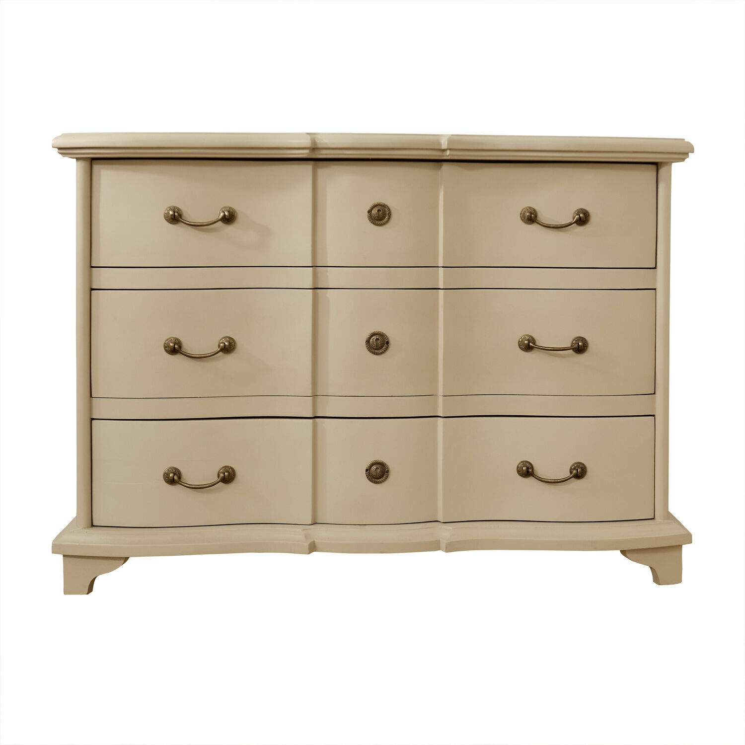 beige Beige Kommode Aiguillon aus Holz mit sechs Schubladen und Metallgriffen für Stauraum