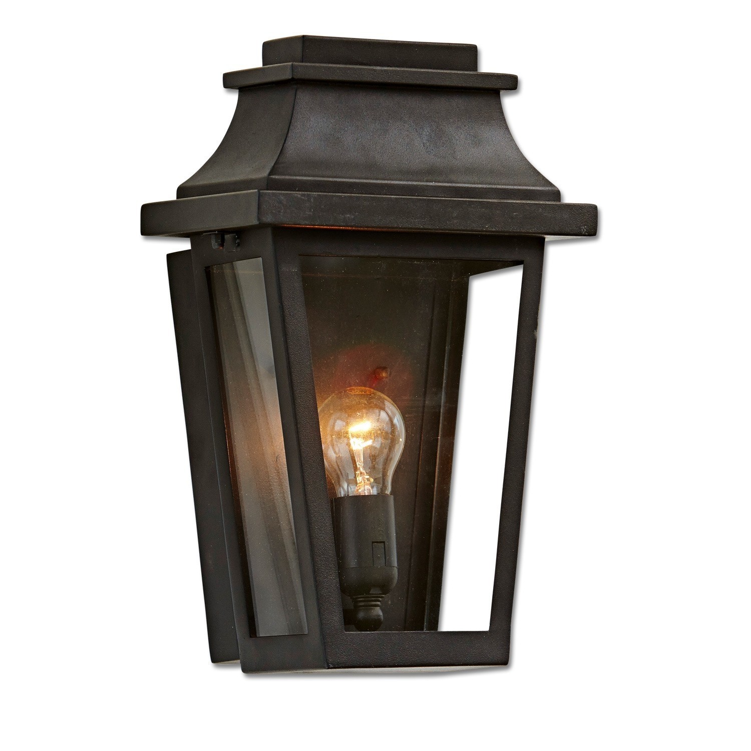 Außenwandlampe Toledo Schwarze Metall-Wandleuchte mit klarem Glas und sichtbarer Glühbirne für Außenbeleuchtung