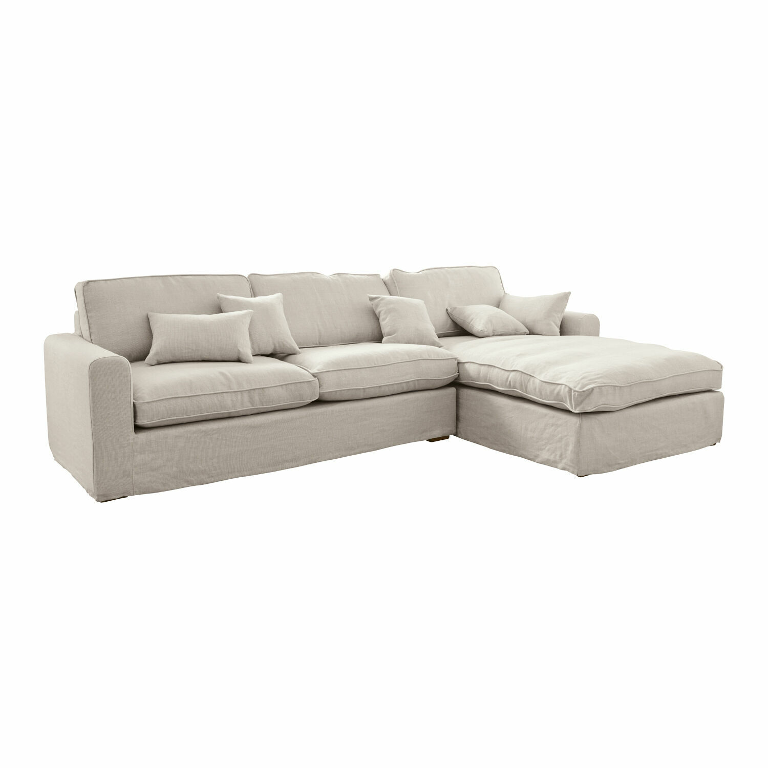 Sofa Seaford Beige Ecksofa aus Stoff mit weichen Kissen, komfortables Wohnzimmermöbel