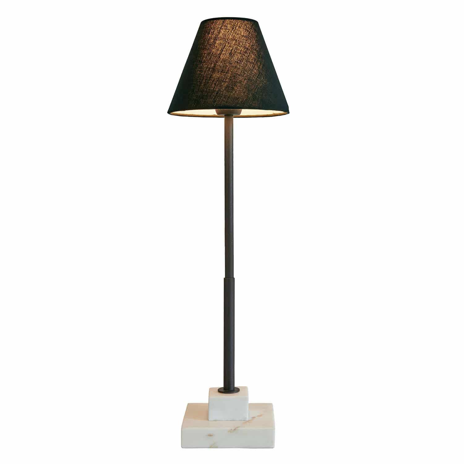 Tischlampe Orvienne Elegante Tischlampe mit schwarzem Lampenschirm und weißem Marmorsockel, modernes Beleuchtungsdesign