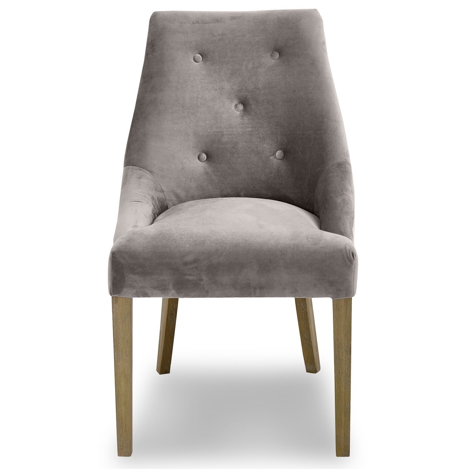 Grau gepolsterter Stuhl mit Holzbeinen, weicher Stoff, modernes Design für Wohnzimmer