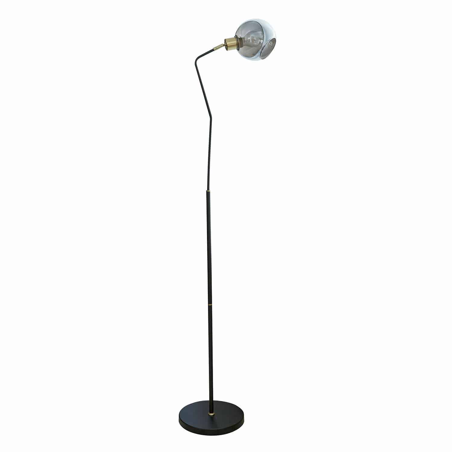Moderne Stehlampe aus schwarzem Metall mit transparentem Glas-Schirm für stilvolles Wohnzimmer
