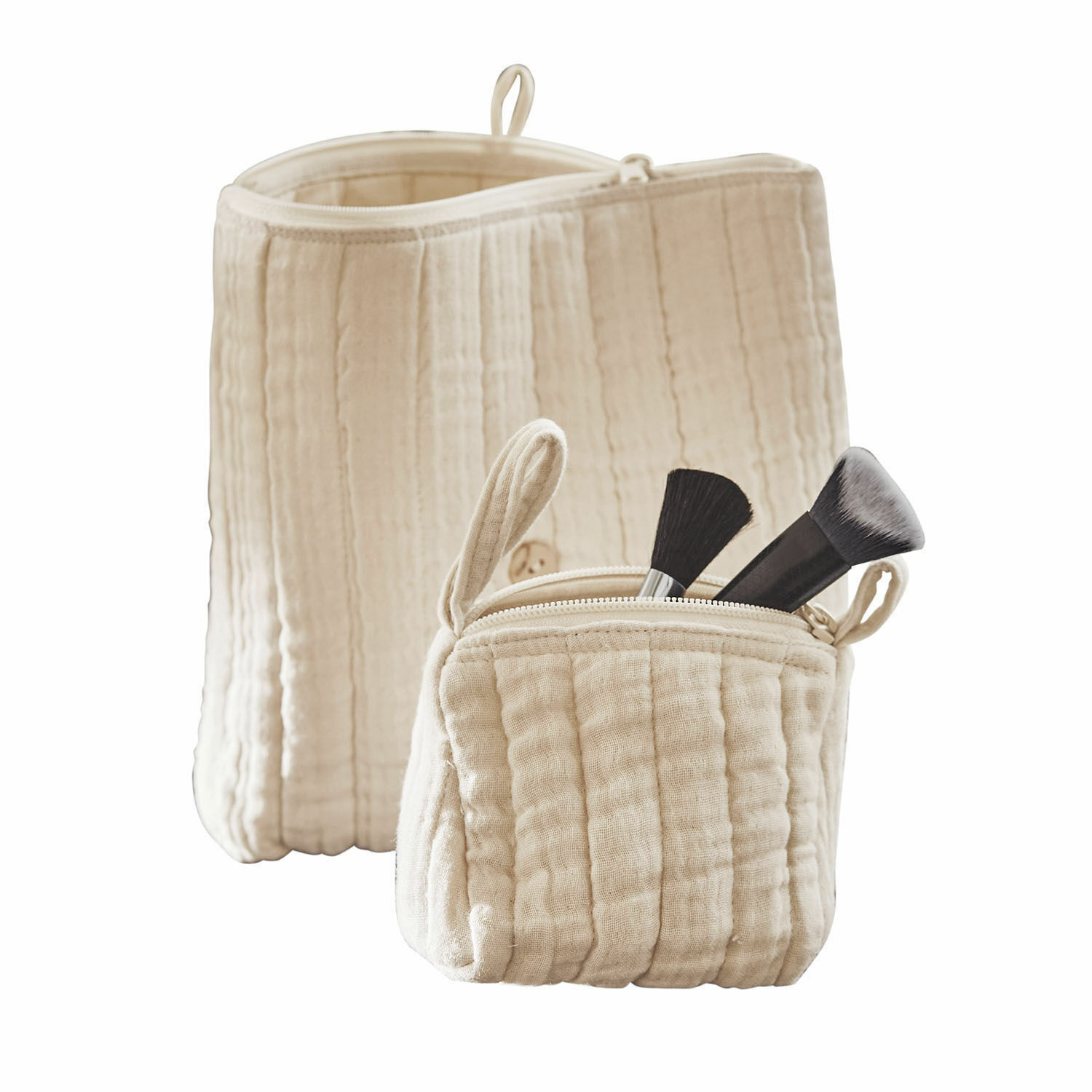 Beige Kosmetiktasche und Organizer aus weichem Stoff mit Reißverschluss, praktische Make-up-Accessoires