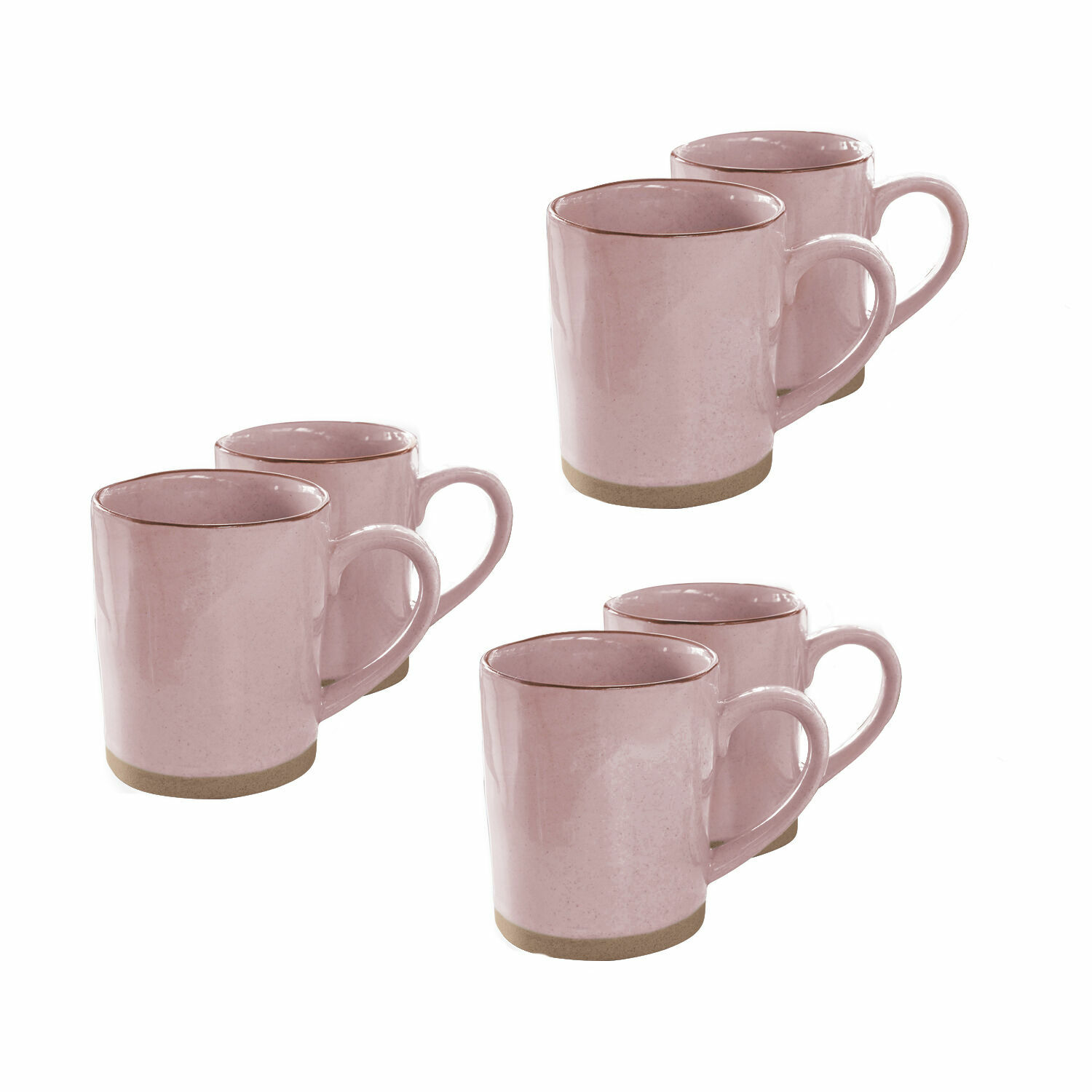 rosa 6er Set rosa Keramiktassen Biarritz mit mattem braunem Boden für Kaffee und Tee