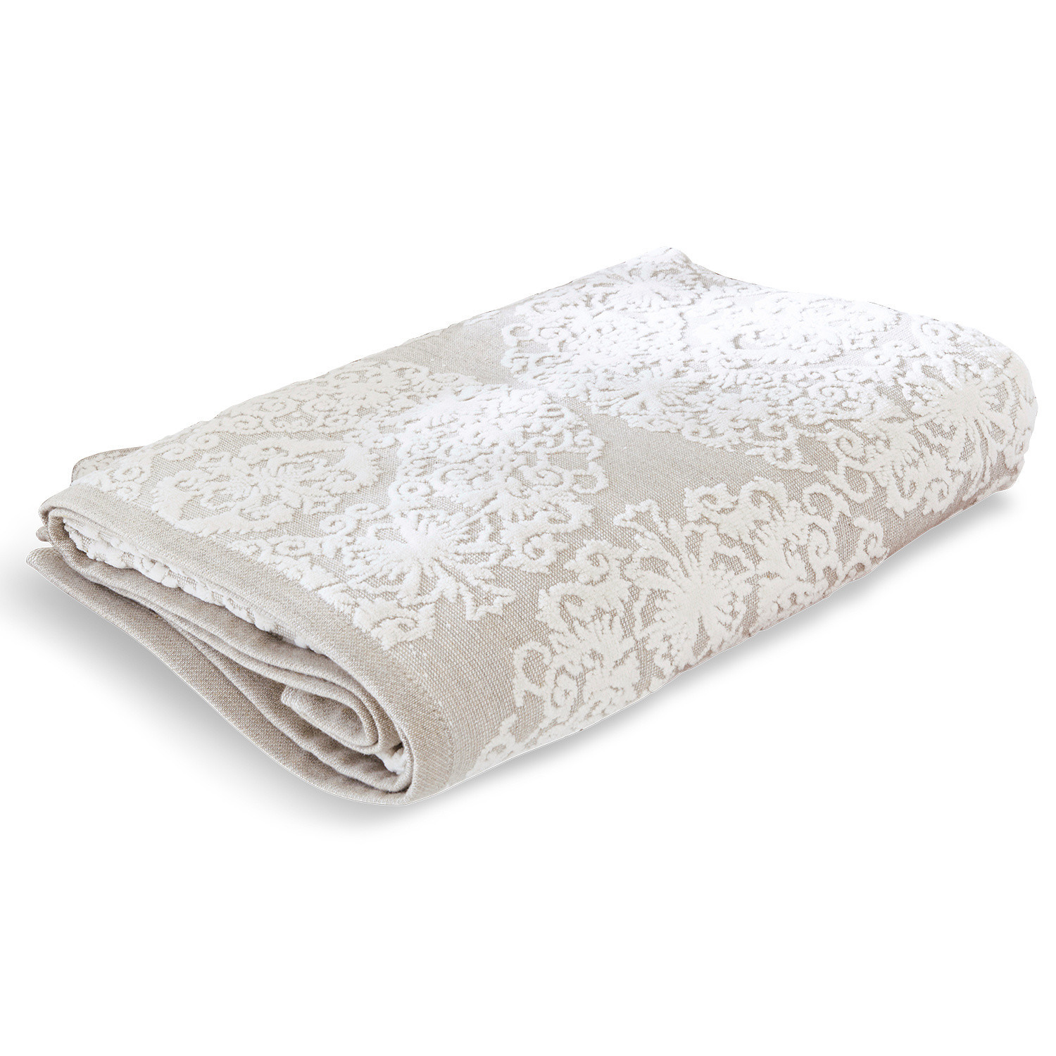 Beige Decke mit weißem Muster aus weichem Stoff, ideal für Wohnkomfort und Dekoration