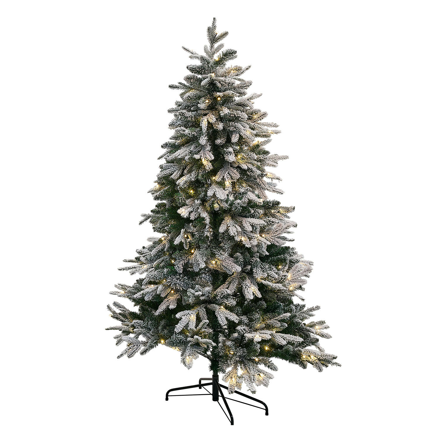 Weihnachtsbaum Norila Künstlicher Christbaum mit schneebedeckten Zweigen und warmen LED-Lichtern auf Metallständer