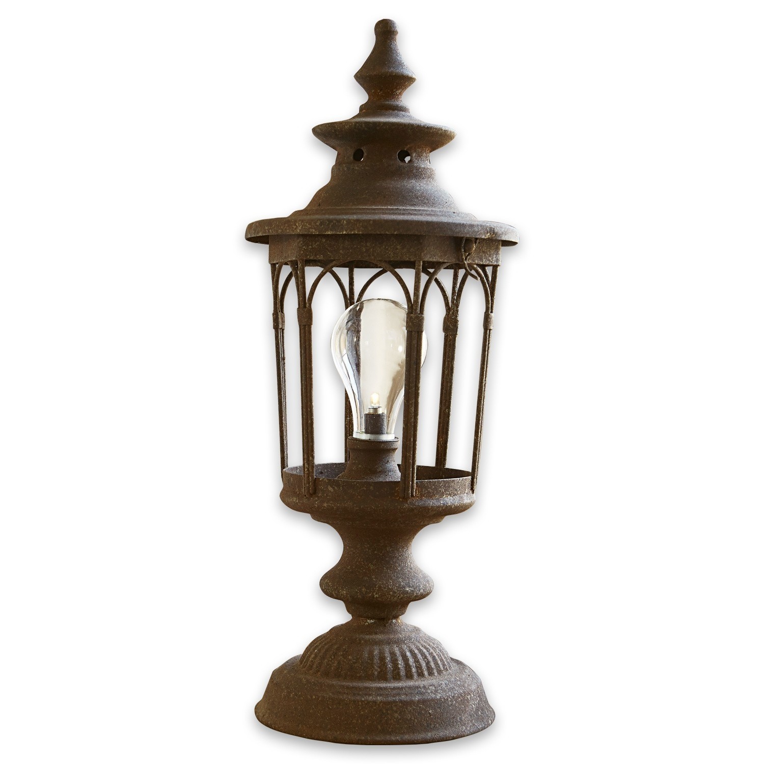 Rustikale Tischlampe aus Metall in Rostfarbe mit Glühbirne, Wohnaccessoire und Beleuchtung