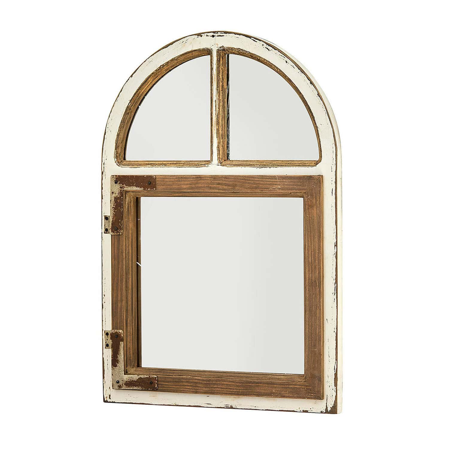 Spiegel Zilvento Wandspiegel aus Holz in Weiß und Braun in Fensterform, Vintage-Dekoration für Zuhause