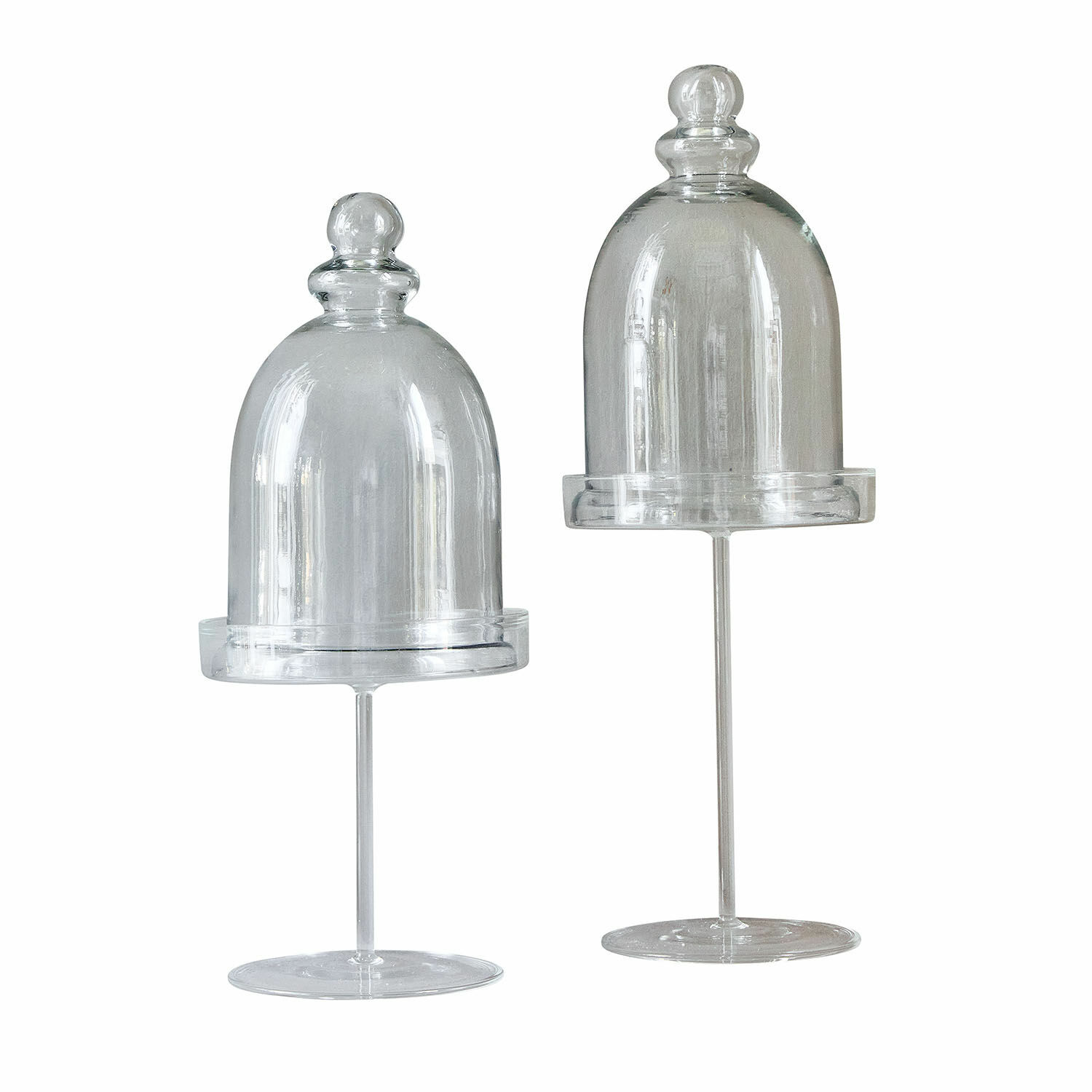 Glasglocke 2er Set Hibous Zwei transparente Glasglocken auf Ständer für Wohnraumdekoration, minimalistisches Design