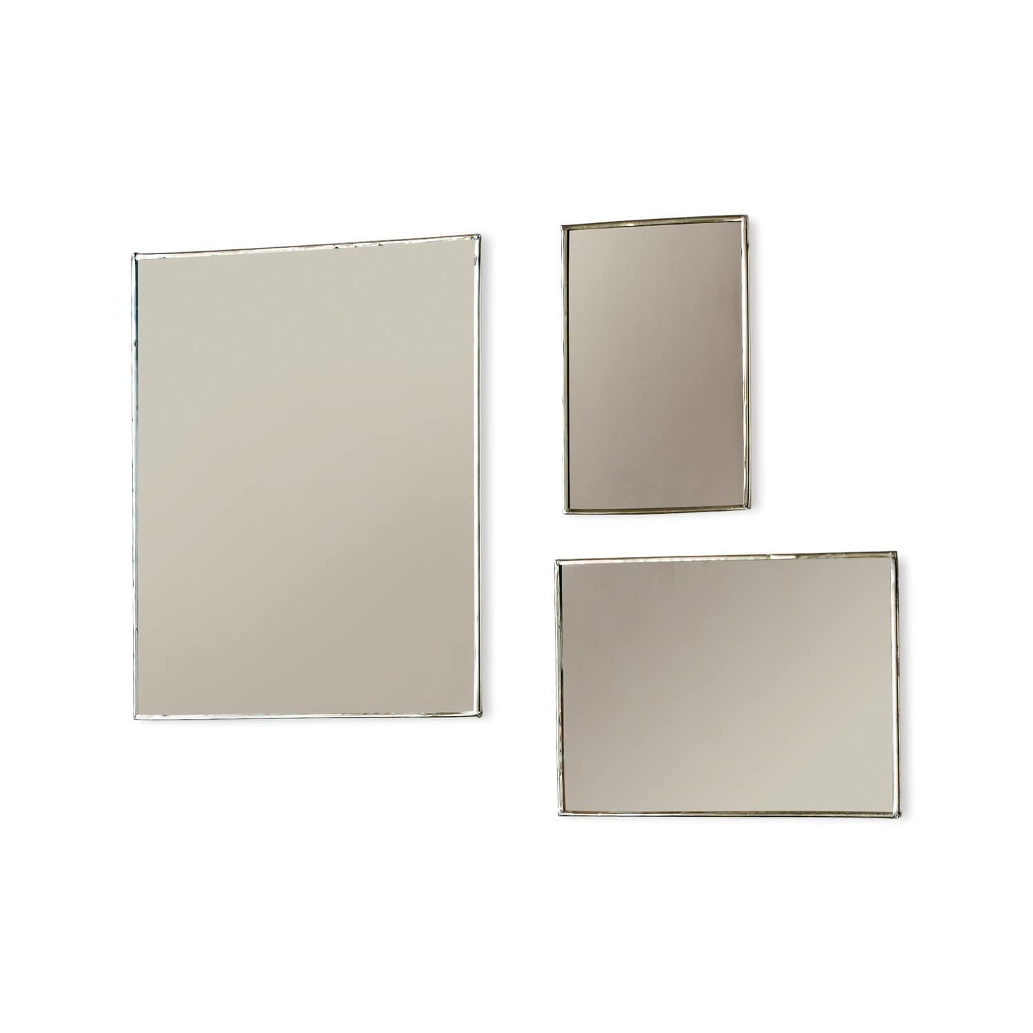 Set aus drei rechteckigen Spiegeln mit silbernem Metallrahmen zur Wanddekoration