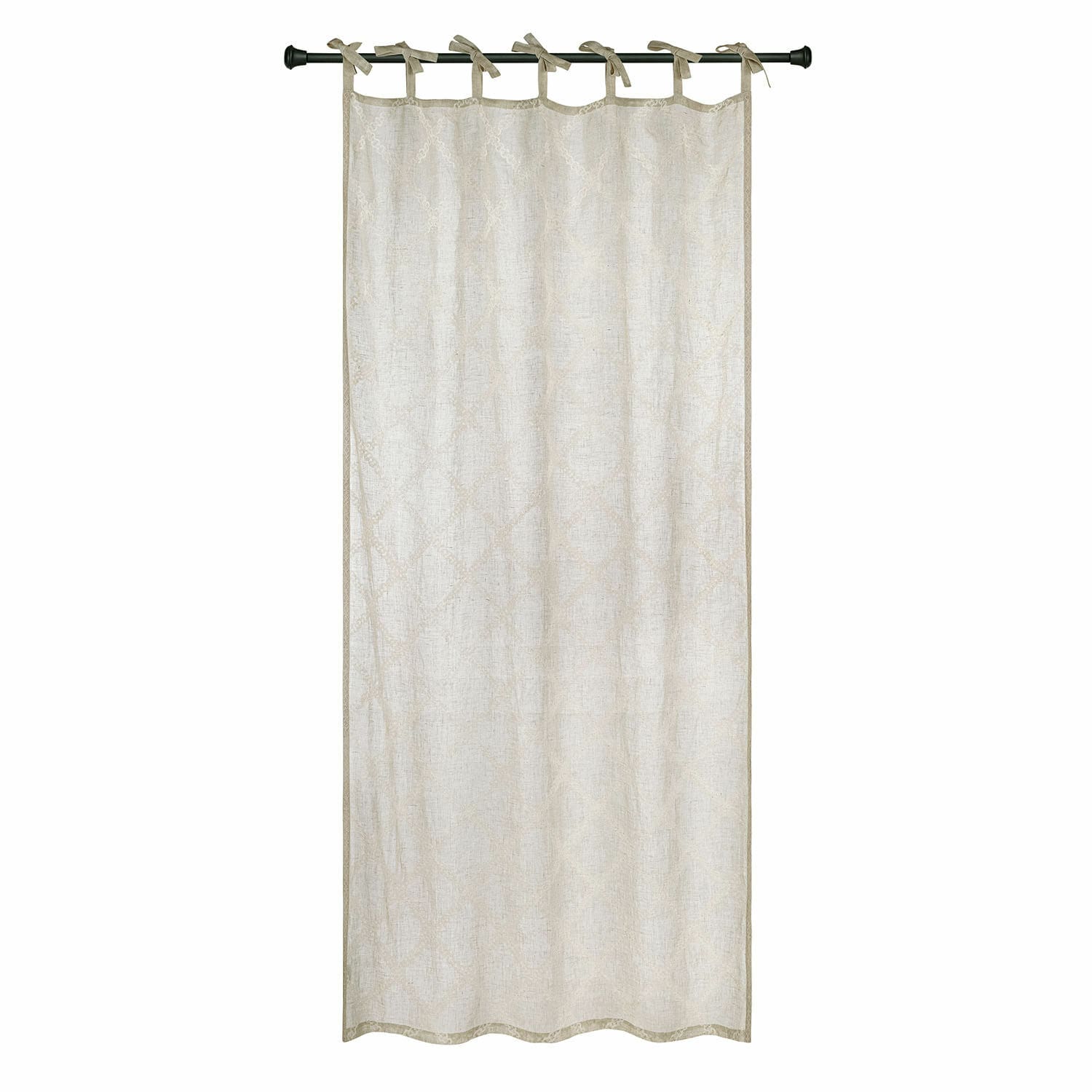 Gardine Kalidah Beige Leinenvorhang mit gebundenen Schlaufen, dekoratives Muster, leichter Stoff für Wohnzimmer