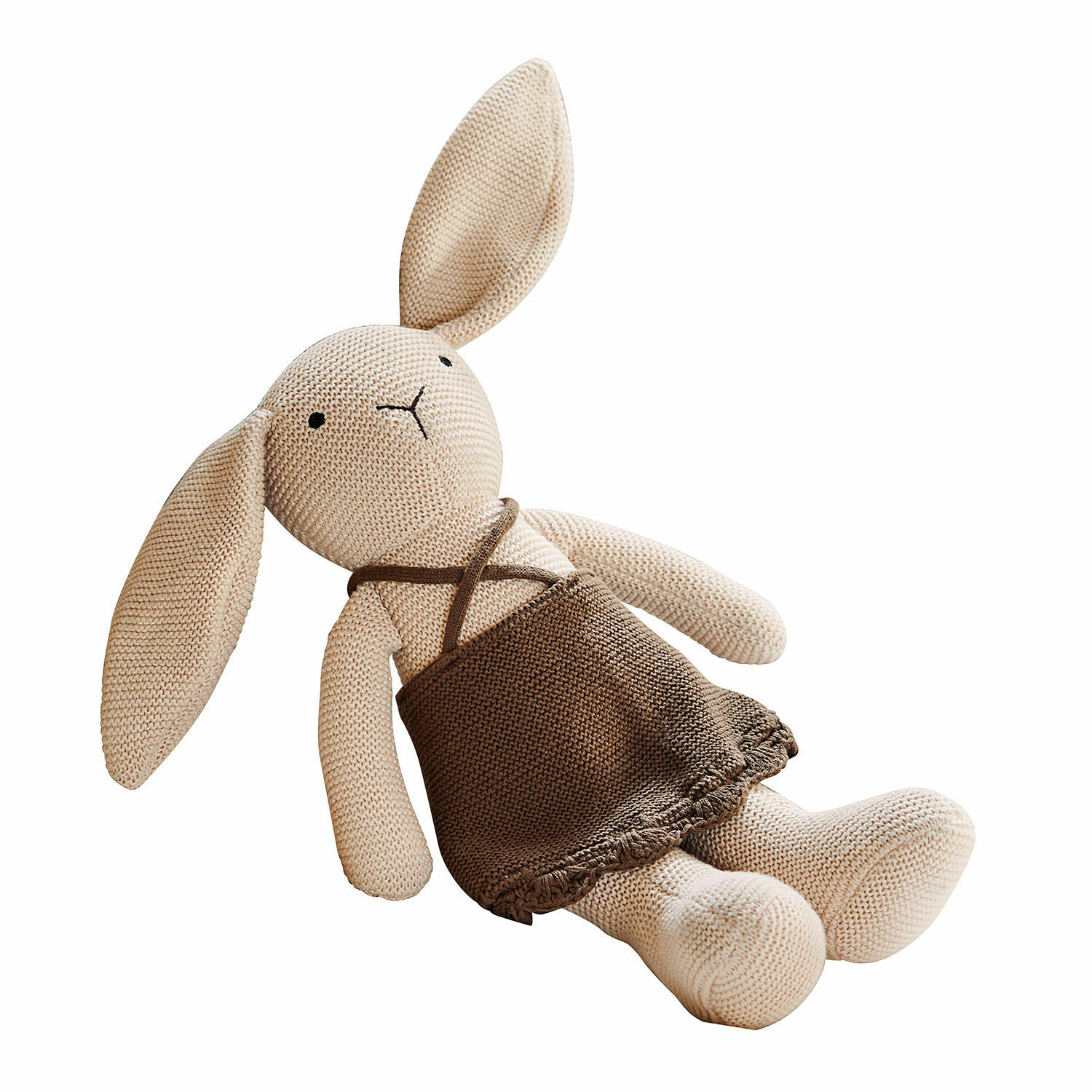 Stofftier Flicka Beiger gestrickter Hase mit braunem Rock, weiches Kinderspielzeug und Kinderzimmerdeko