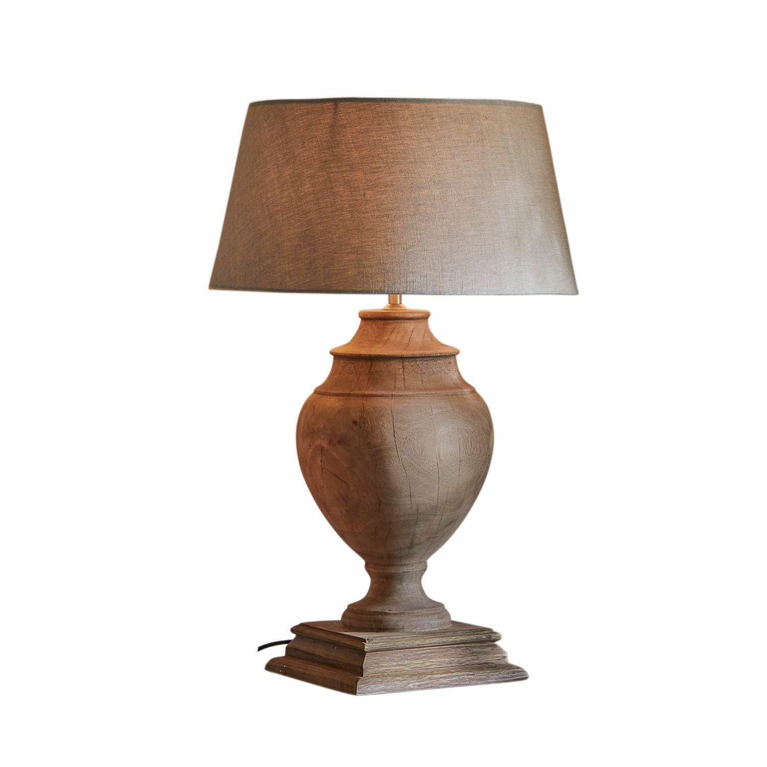 Tischlampe Sauverny Tischlampe mit Holzfuß und beigem Lampenschirm, dekorative Wohnraumbeleuchtung