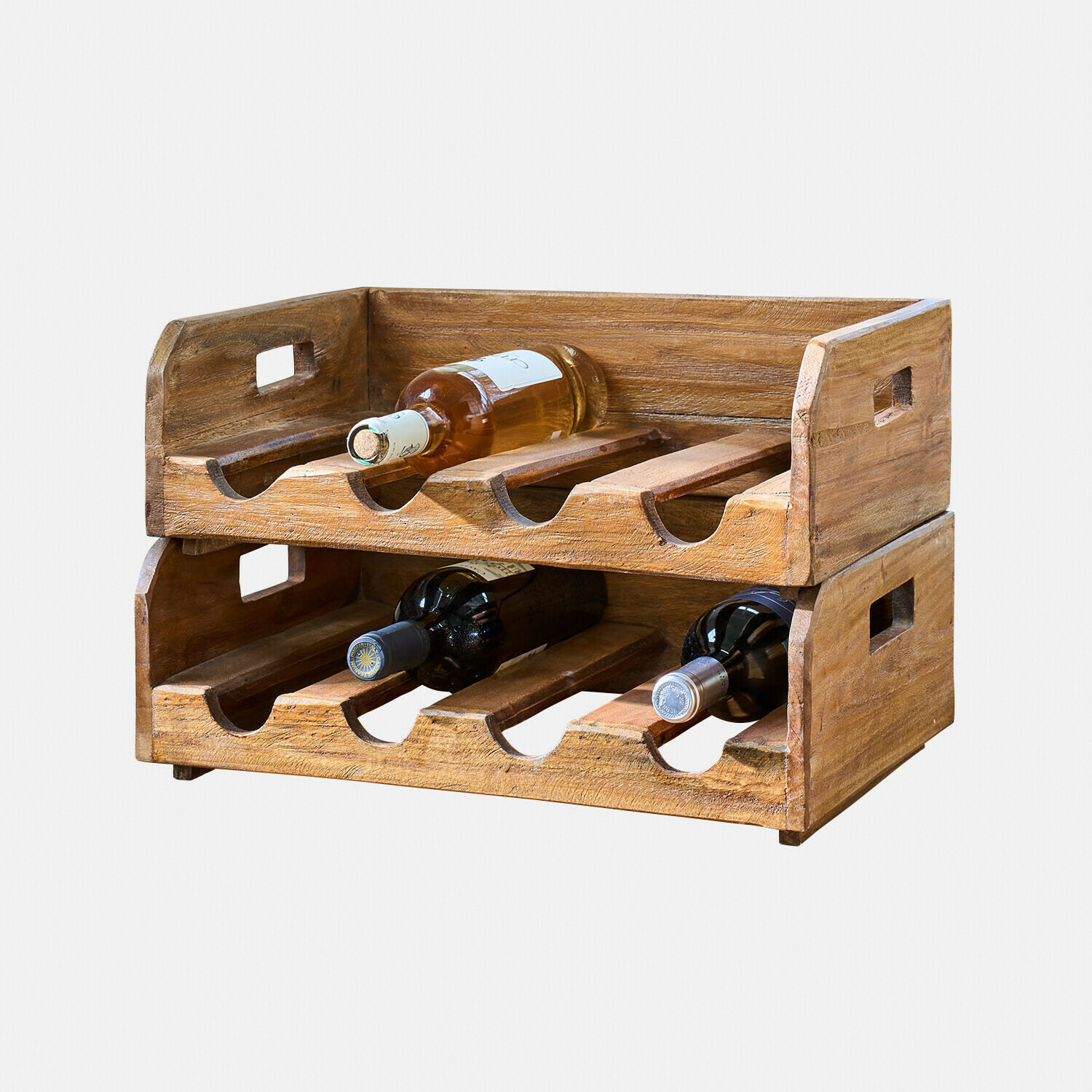 Flaschenhalter 2er Set Crestwooden Weinregal aus Holz in Naturfarbe mit Platz für sechs Flaschen, praktischer Küchenorganizer