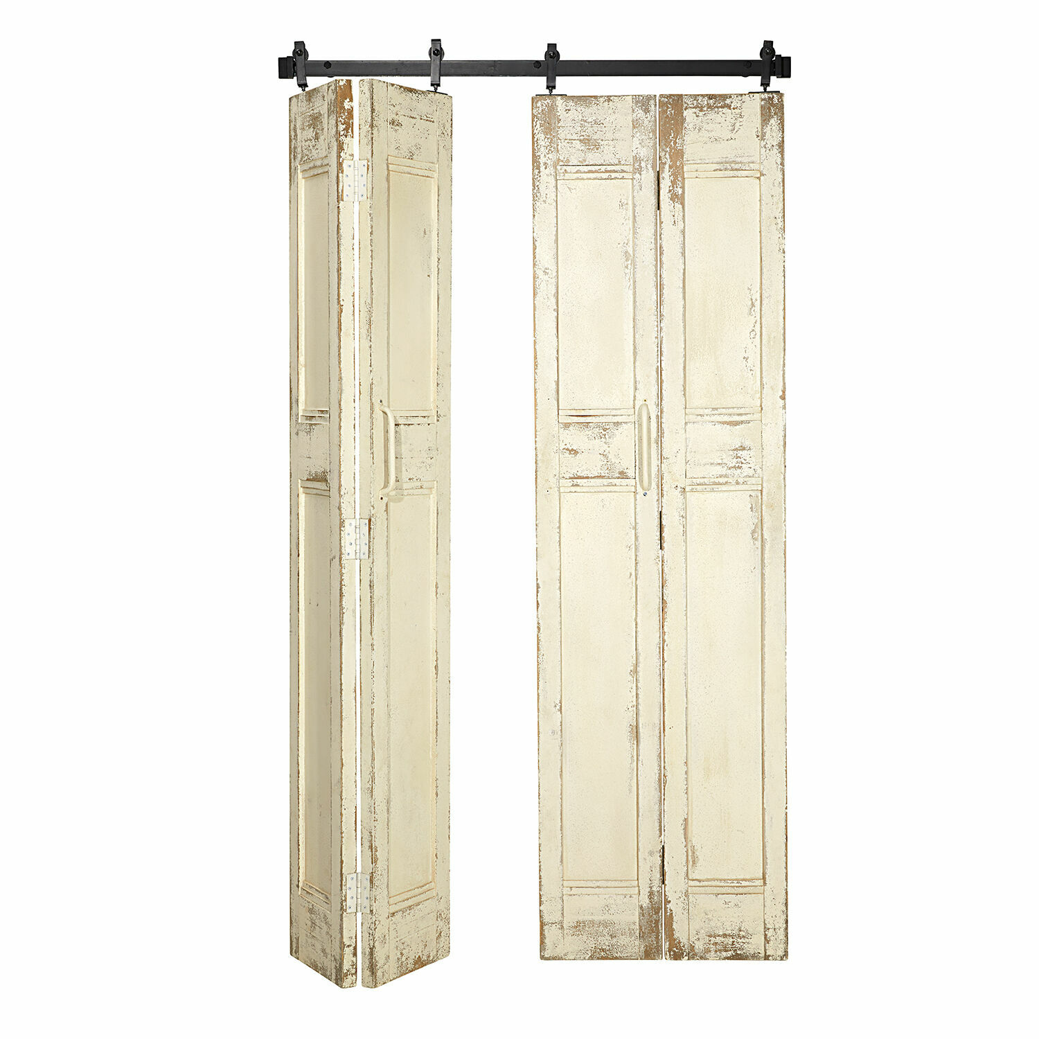Faltschiebetür Auberisse Schiebetüren aus Holz in Creme mit antikem Look für Vintage-Interieur
