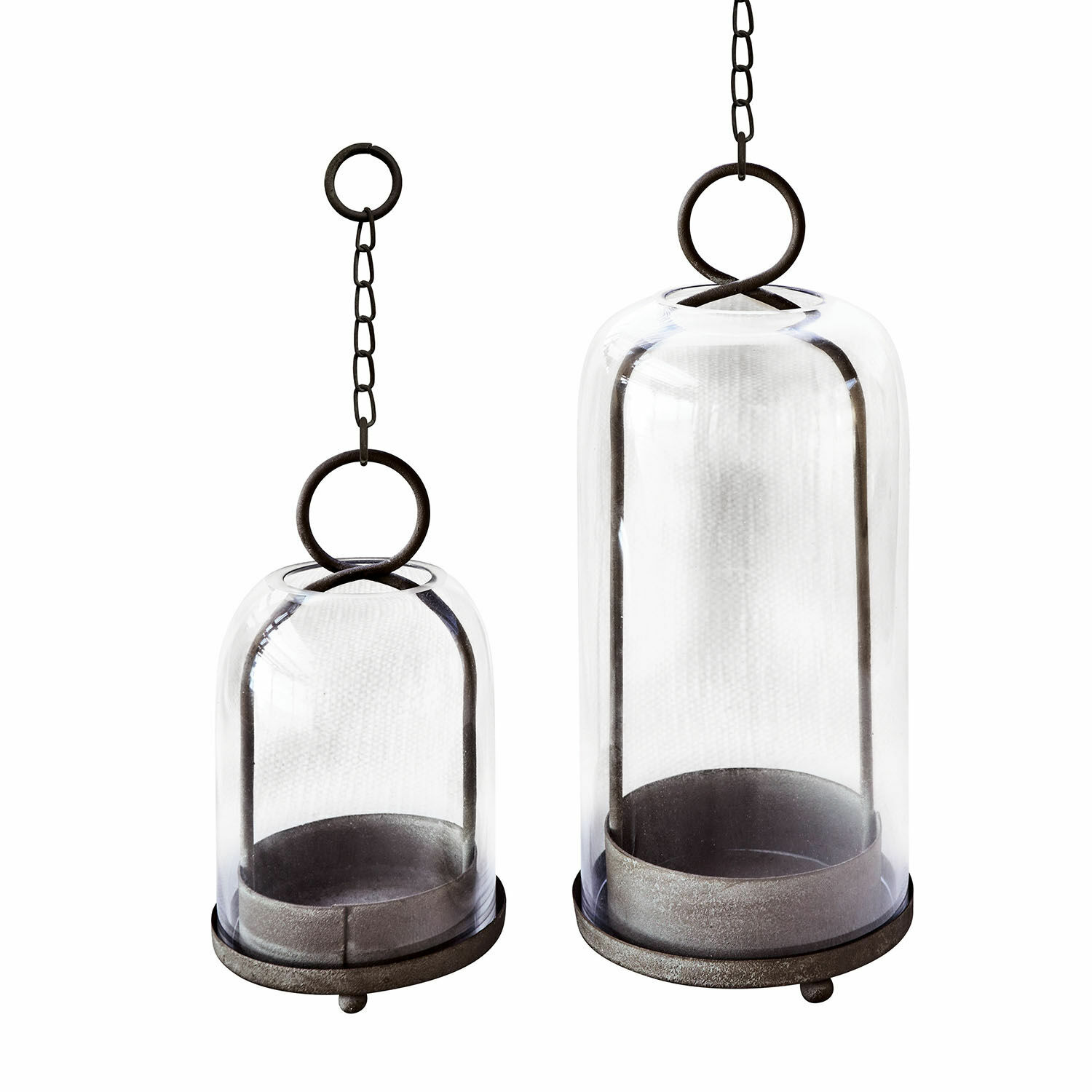 Set aus zwei schwarzen Glas-Metall-Laternen zum Dekorieren von Innen- und Außenbereichen