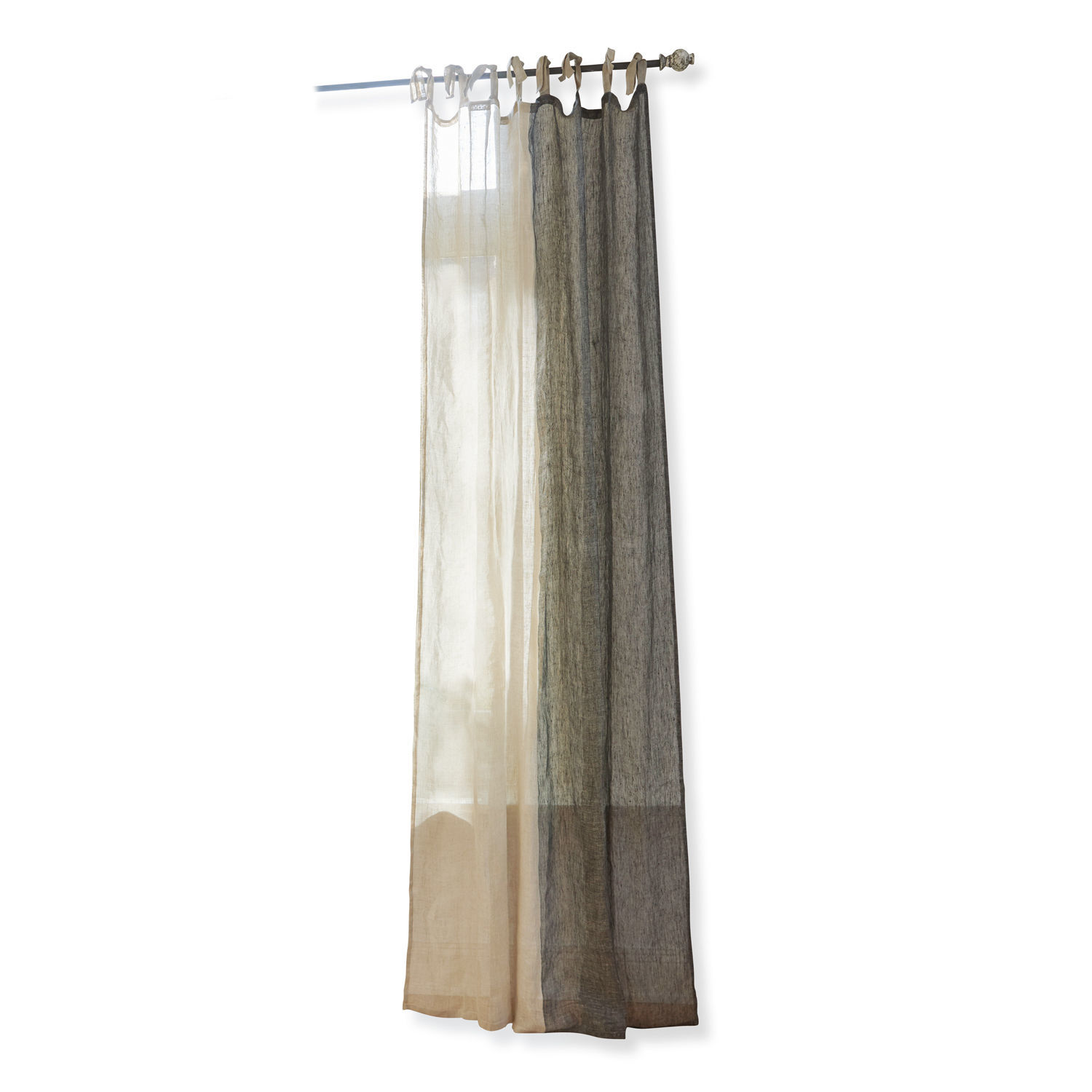 Transparenter Vorhang aus Leinen in Beige und Grau, leichte Fensterdekoration fürs Wohnzimmer