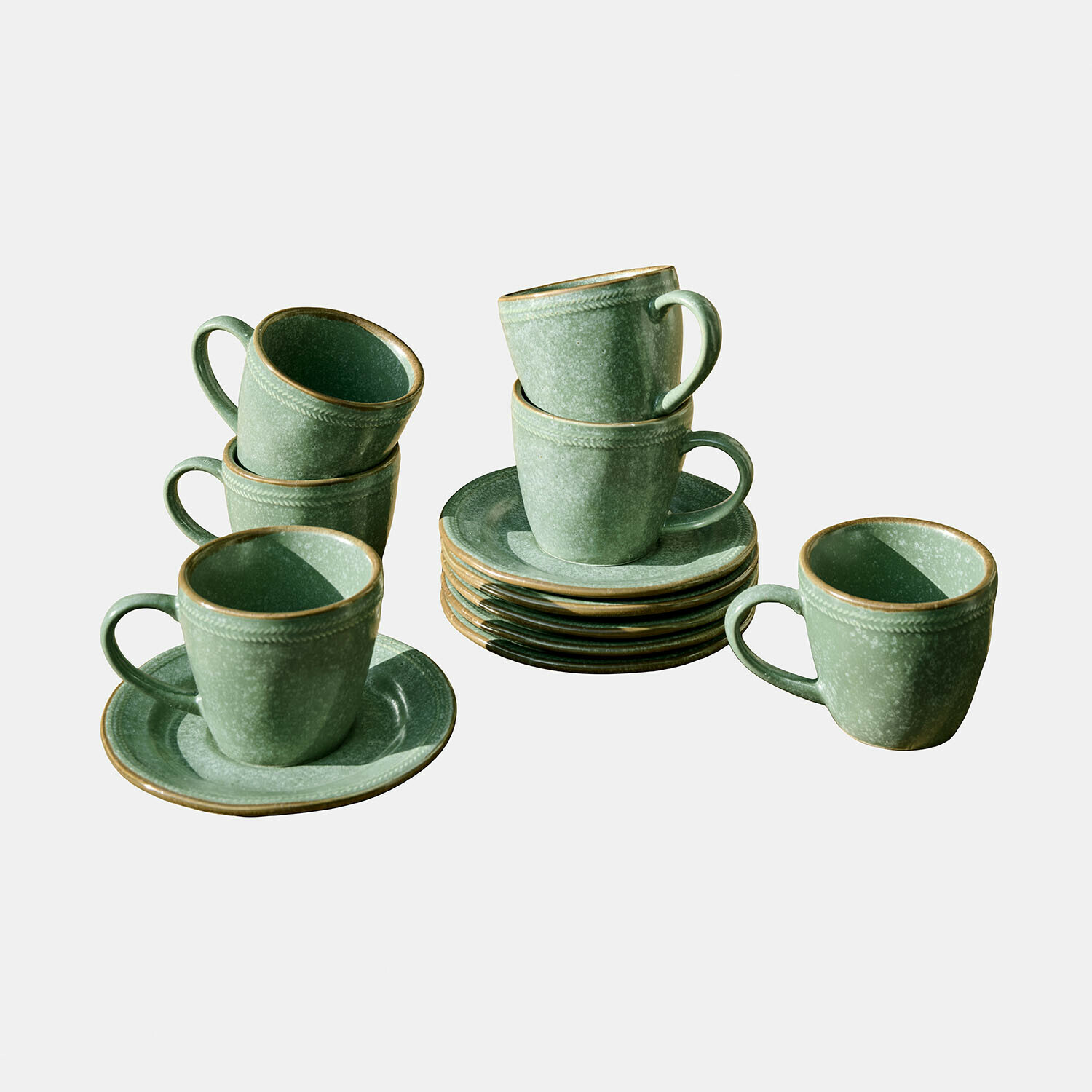 grün 6-teiliges Set grüne Keramiktassen mit Untertassen Norrvik für Kaffee und Tee