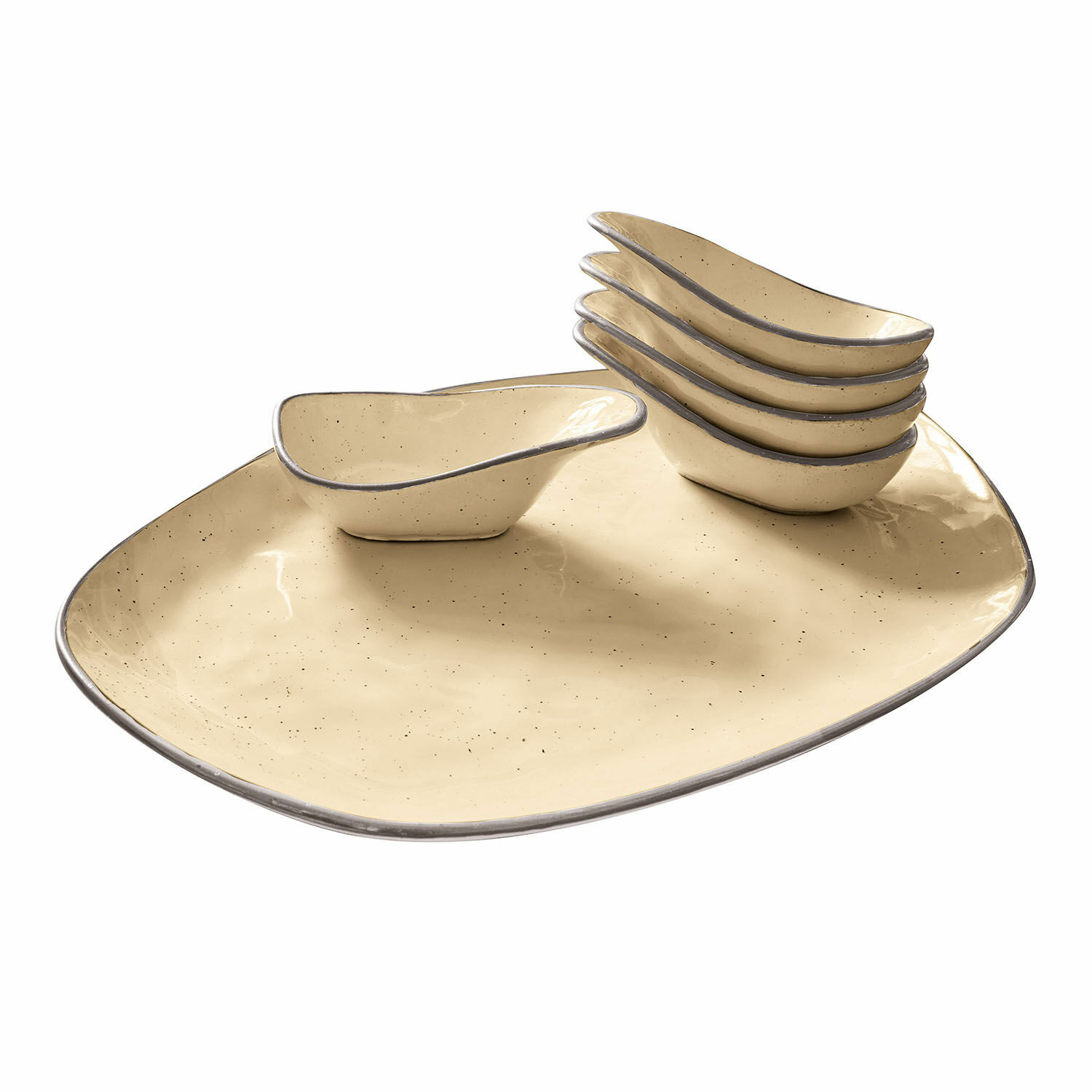 gelb 6-teiliges Set gelber Keramik-Servierschälchen Biarritz mit großem Tablett für Snacks