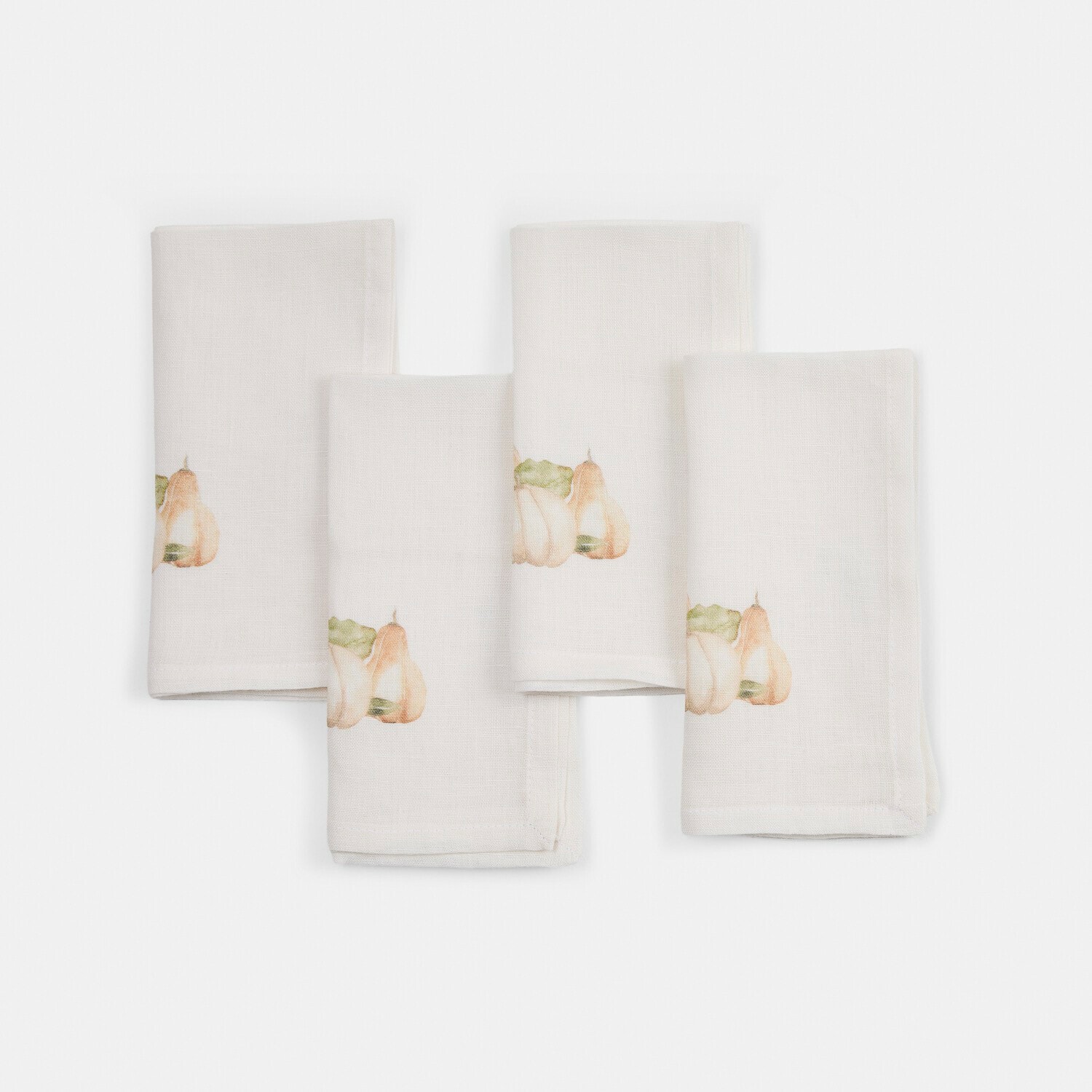 Serviette 4er Set Florrien Set aus vier weißen Leinenservietten mit zartem Kürbismotiv, Tischdekoration