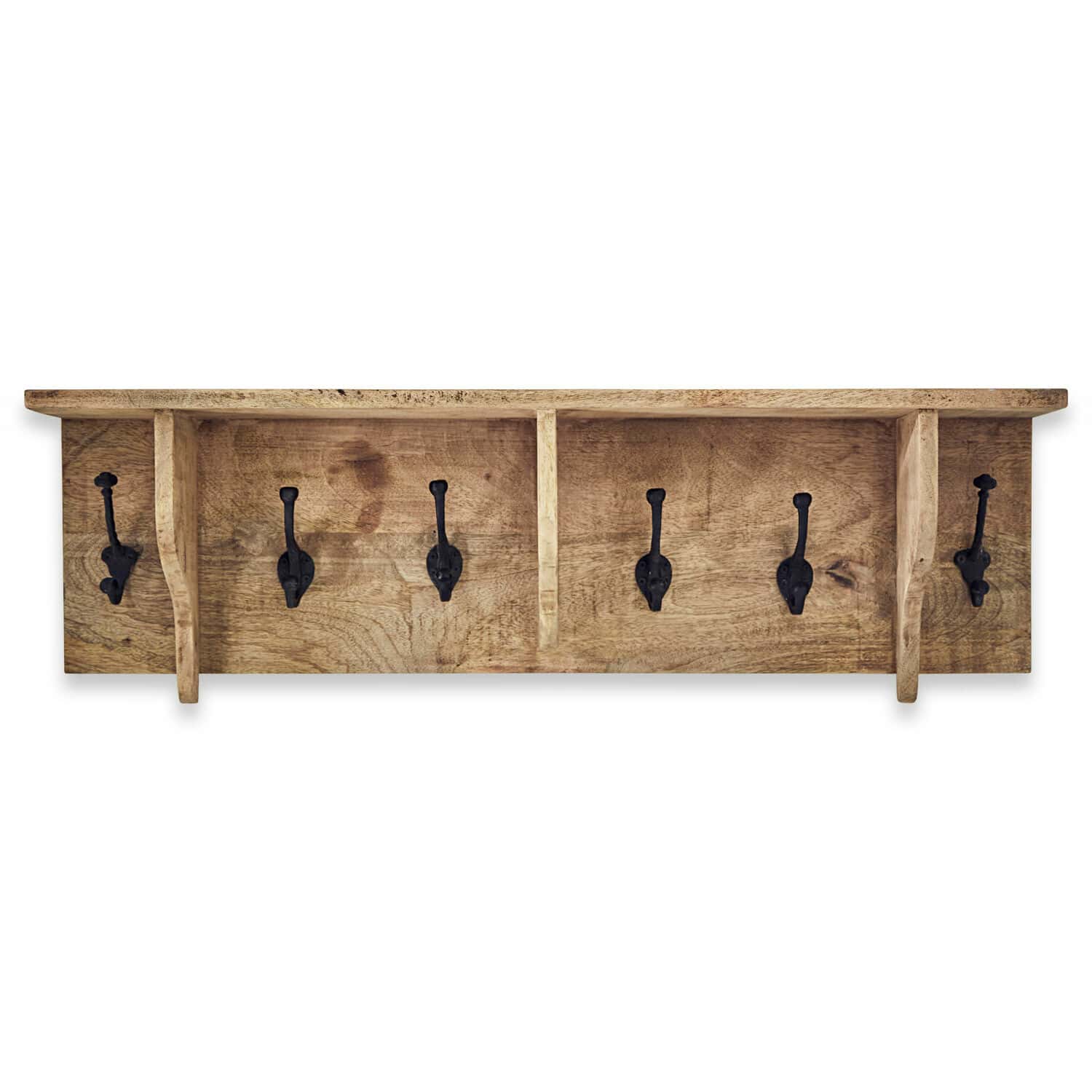 Garderobe Boetica Wandgarderobe aus Holz mit sechs schwarzen Metallhaken für den Flur