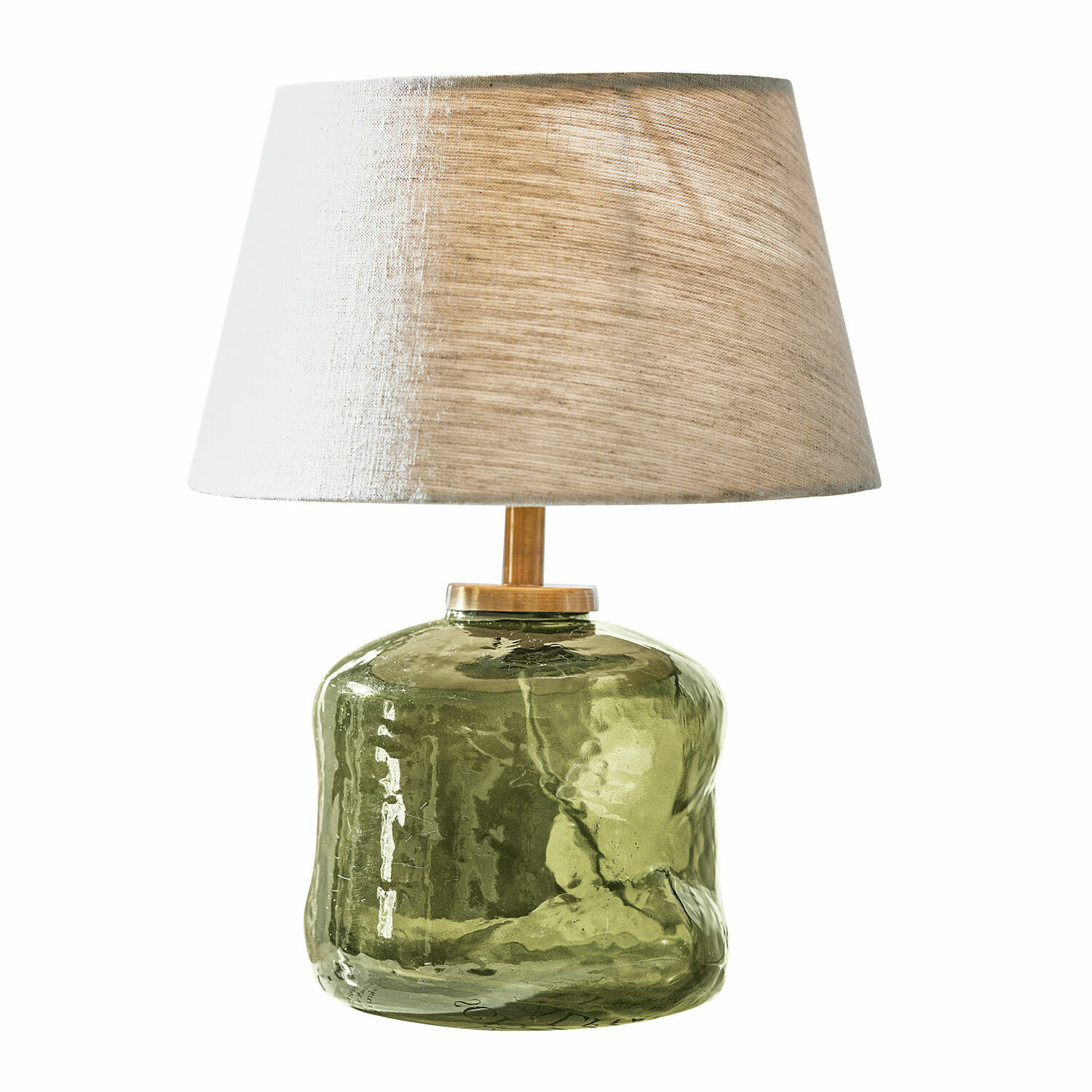 grün/beige Tischlampe Rufino aus grünem Glas mit beigem Lampenschirm, dekorative Wohnraumleuchte