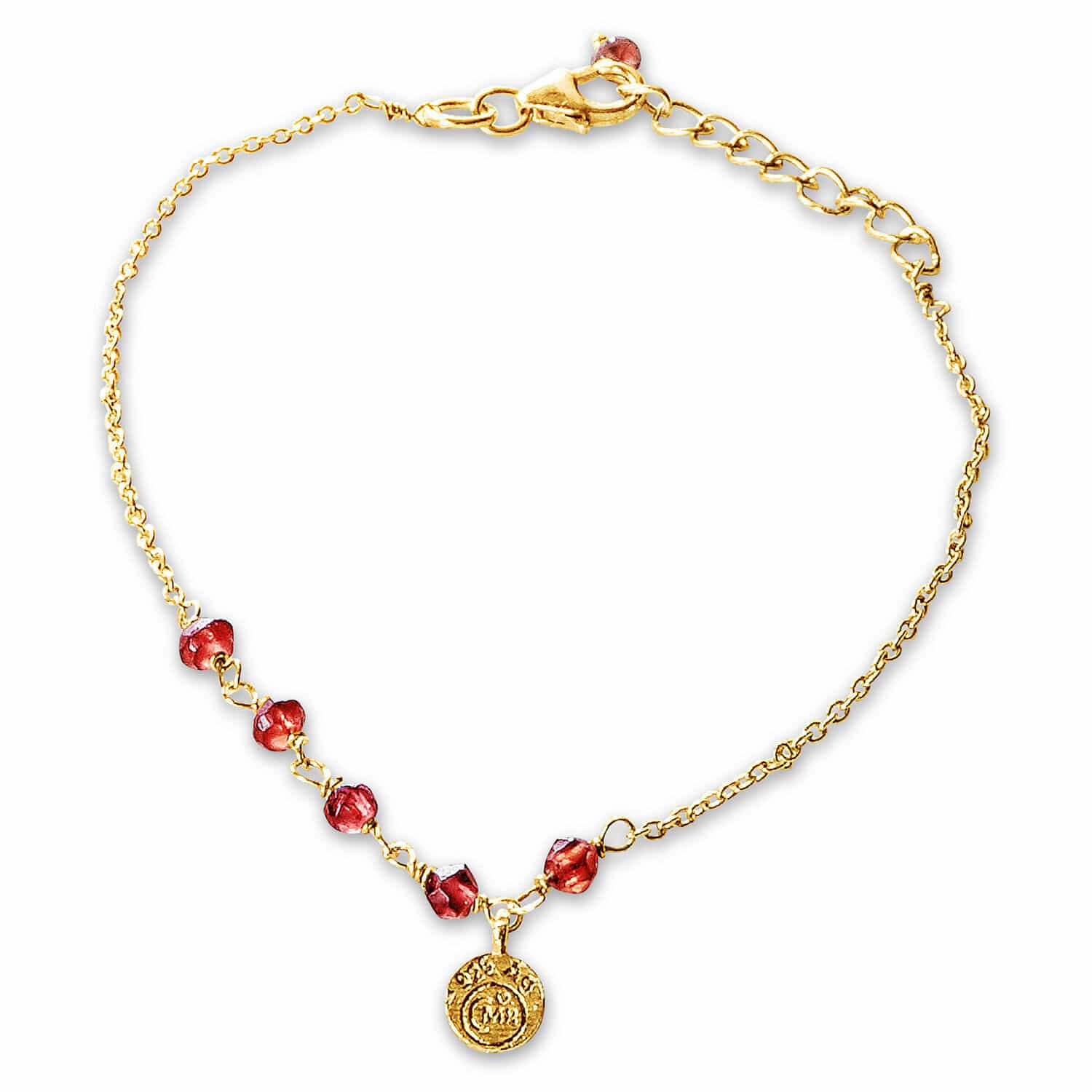 Armkette Okala Feines goldenes Armband mit roten Steinen und dekorativem Medaillon, Damenschmuck