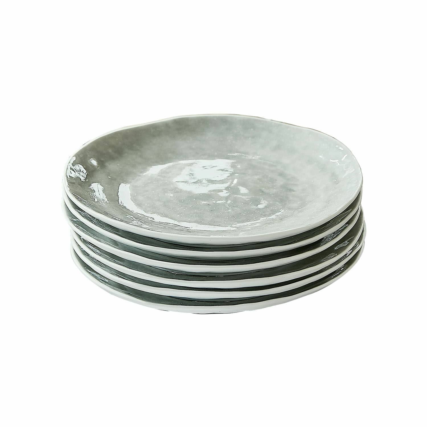 Desserteller 6er Set Braganza Set aus sechs grauen Keramiktellern mit unregelmäßigem Rand zum Servieren von Speisen