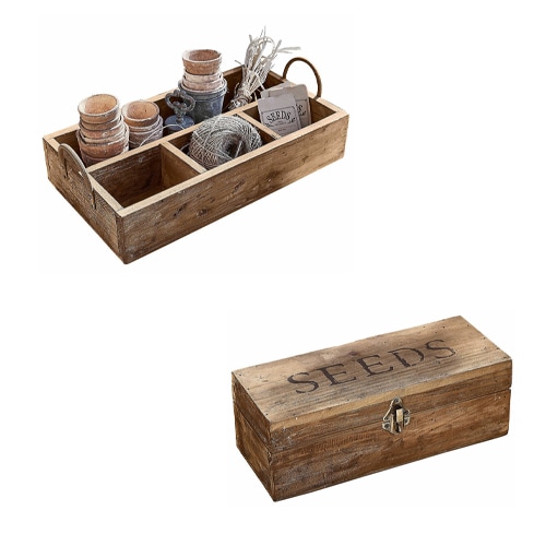 Holzbox für Samen mit Fächern und Metallverschluss, natürliche Holzfarbe
