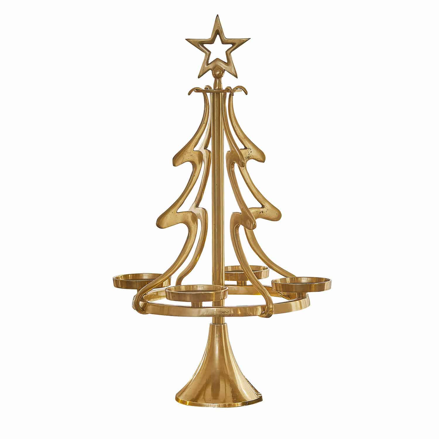 Adventskranzständer Gaetana Goldener Metall-Kerzenhalter in Tannenbaumform für vier Kerzen, Weihnachtsdeko