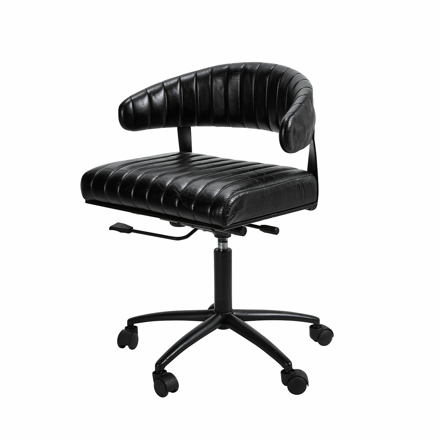 Schwarzer Bürostuhl aus gestepptem Leder mit Rollen und Höhenverstellung für modernes Arbeitszimmer