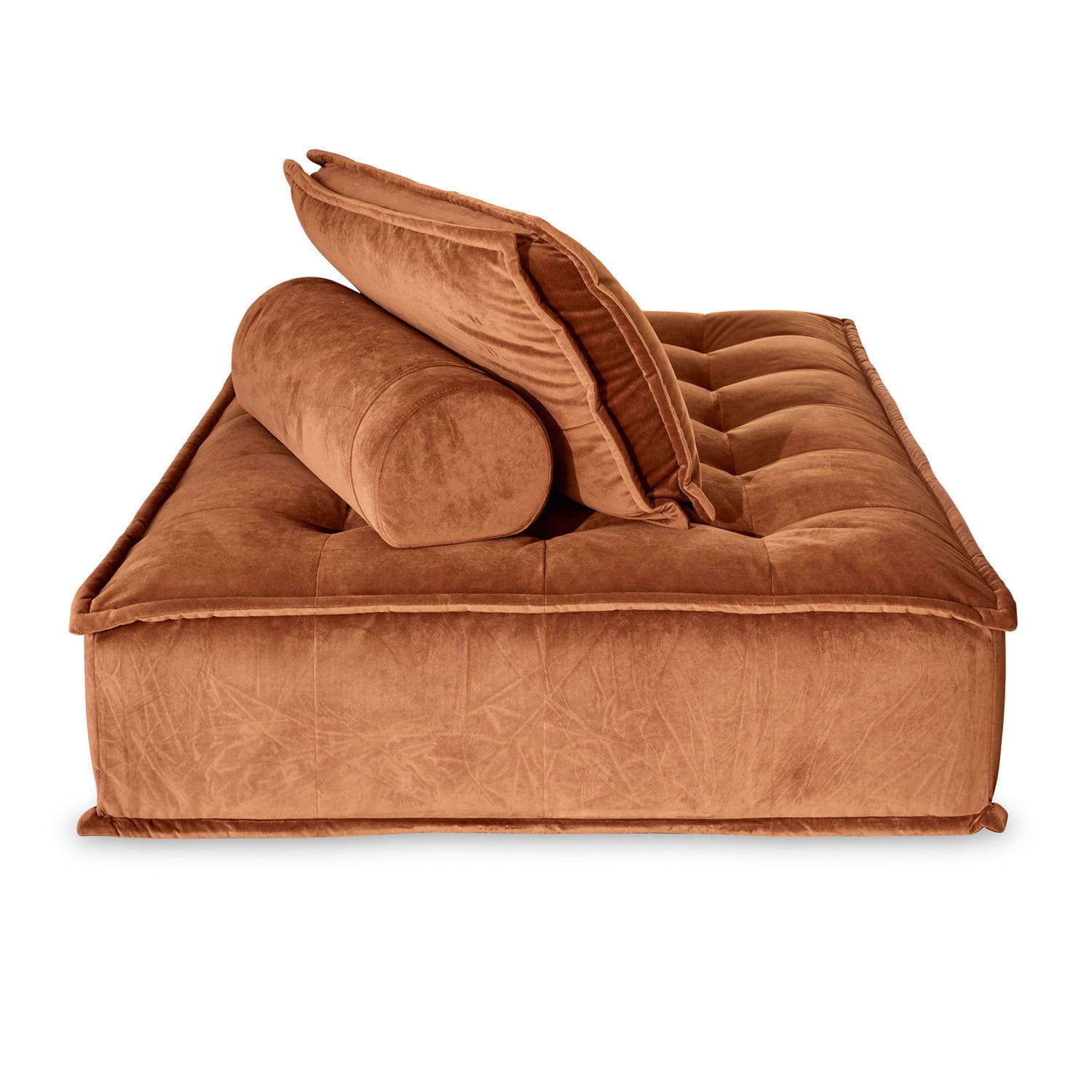 Braunes Samtsofa mit Kissen und Nackenrolle, weiche Polsterung für Wohnzimmer