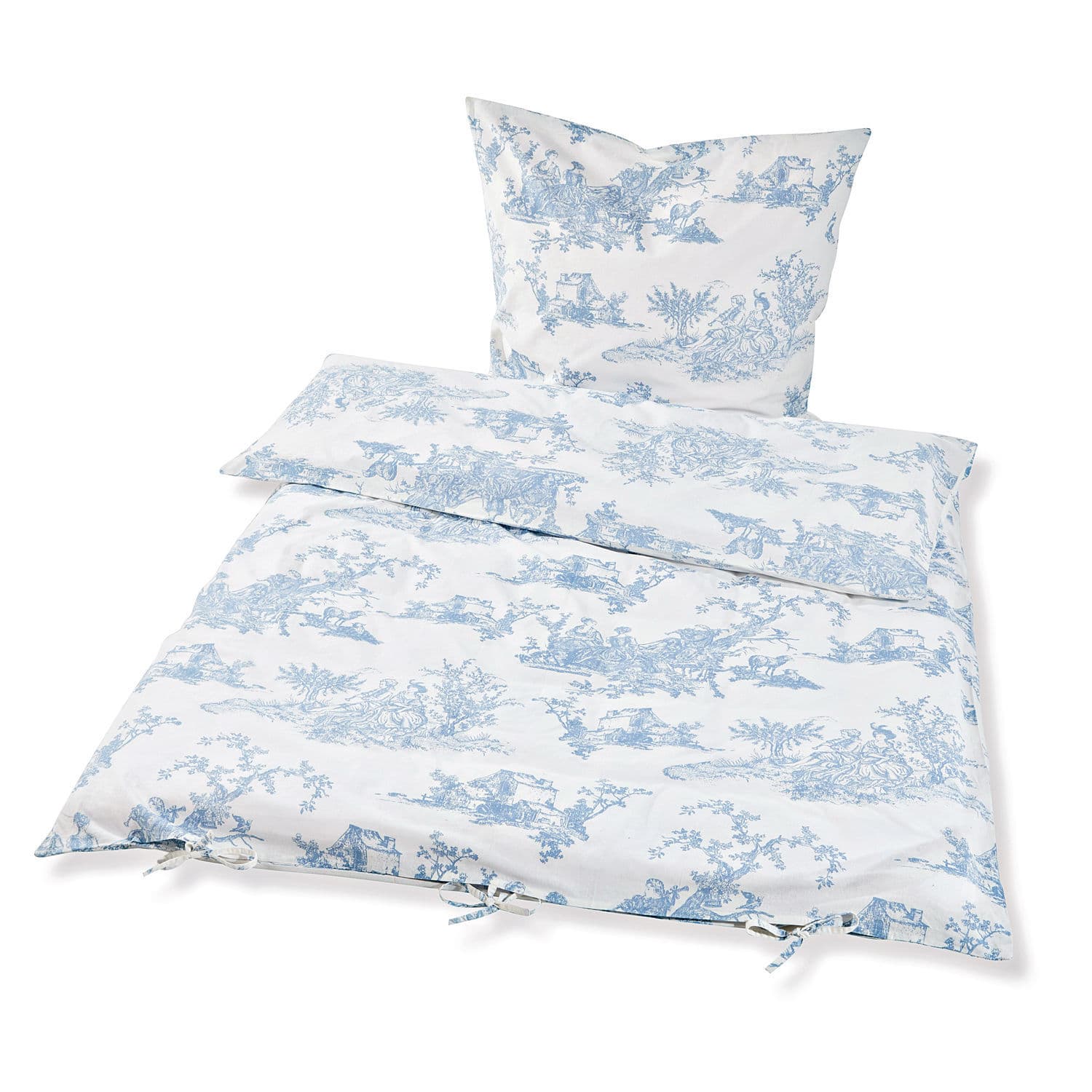 Bettwäsche Pierrefeu aus Baumwolle in Weiß mit blauem Muster, zart und stilvoll fürs Schlafzimmer