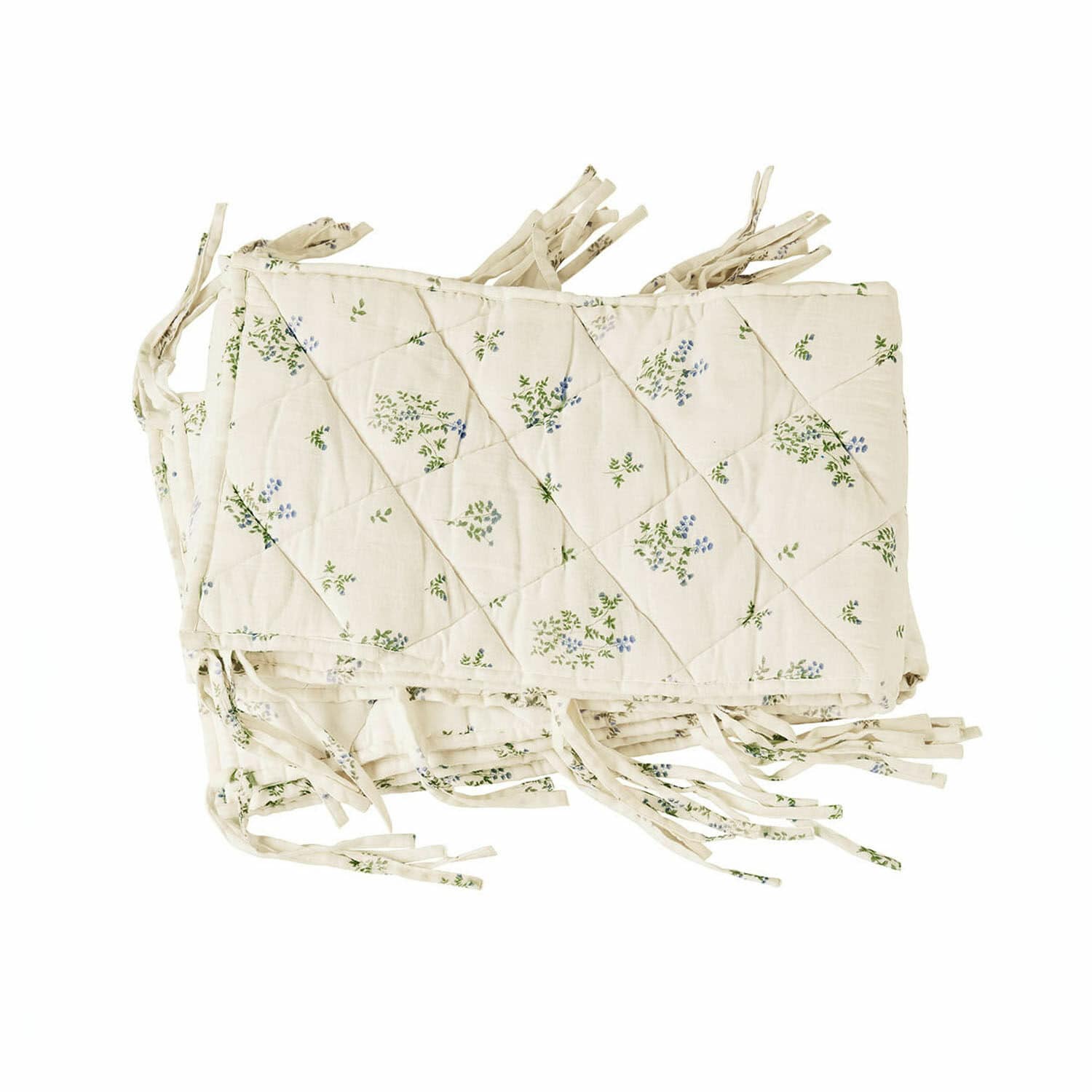 Bettumrandung Nymariel Gepolsterter Bettschutz aus Baumwolle in Creme mit grün-blauem Pflanzenmuster für Kinderbett