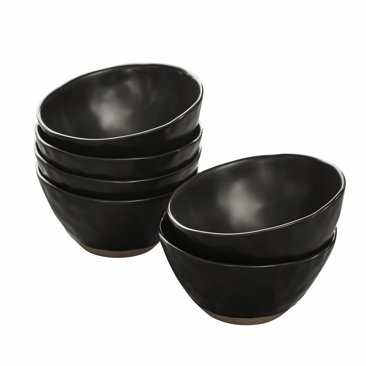 schwarz 6-teiliges Set schwarze Keramikschüsseln Biarritz mit naturfarbenem Boden für Küche