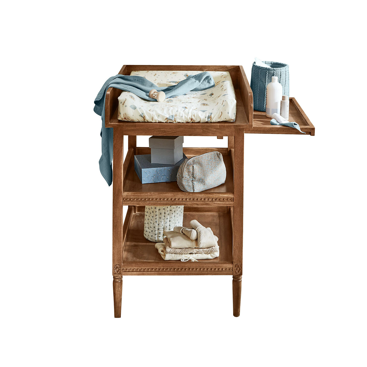 Wickelkonsole Bellouvre Holz-Wickeltisch mit Ablagen und weicher cremefarbener Matte für Kinderzimmer