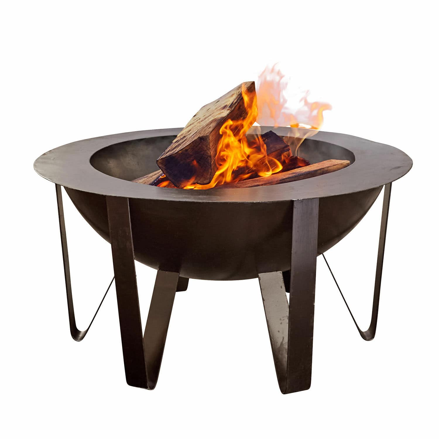 Feuerschale Lovis Schwarzes Metall-Feuerkorb mit Holz und Flammen für Garten und Terrassenheizung