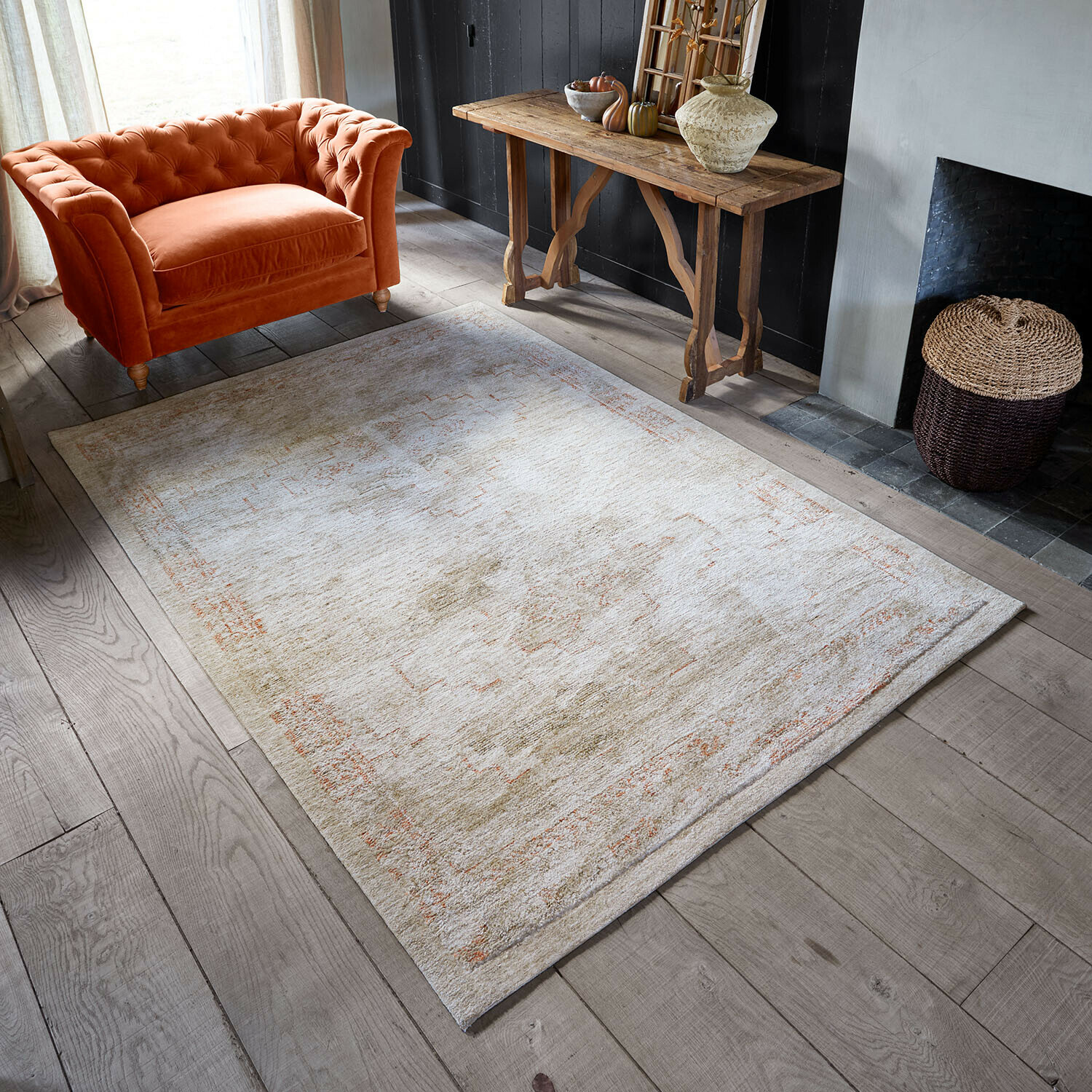 Teppich Soravitto Heller Teppich mit zartem Muster in Beige und Orange auf Holzboden im Wohnraum