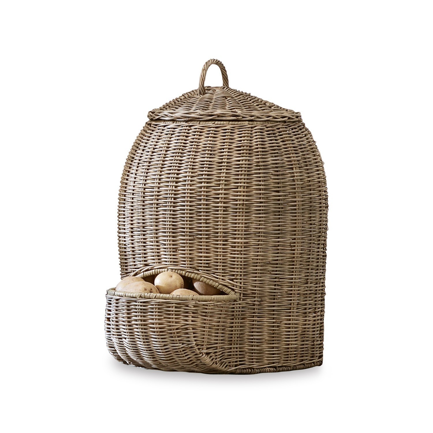 Natürlicher Rattankorb mit Deckel und Fach zur Aufbewahrung von Kartoffeln im Landhausstil