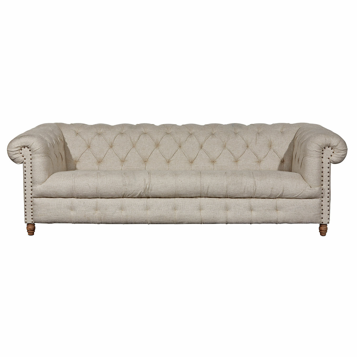 leinen Sofa Parpeville aus beigem Leinen mit gesteppter Rückenlehne und Holzfüßen für Wohnzimmer