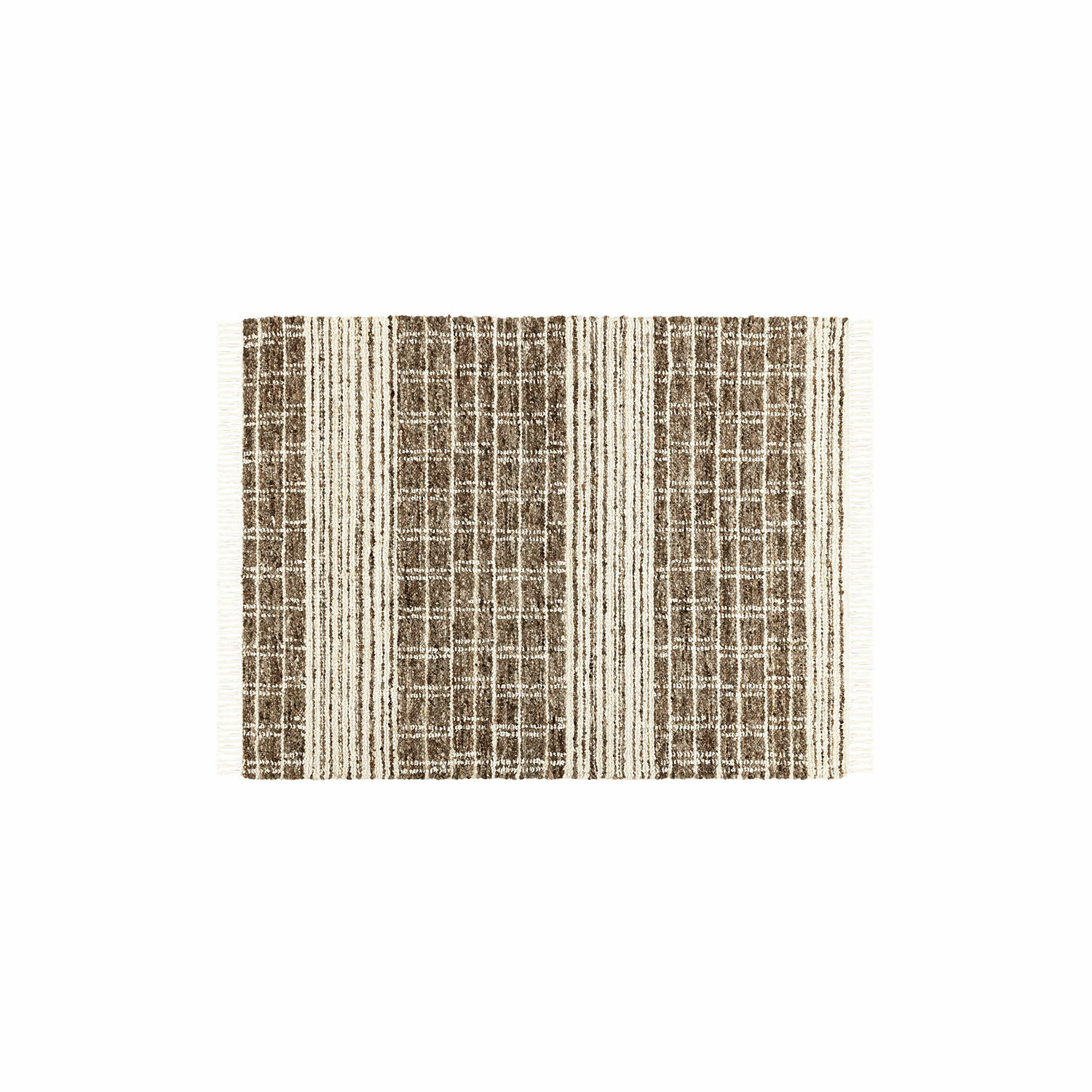 Teppich Berinique Braun-cremefarbener Teppich mit Streifen- und Karomuster aus Naturmaterialien, Bodendekor