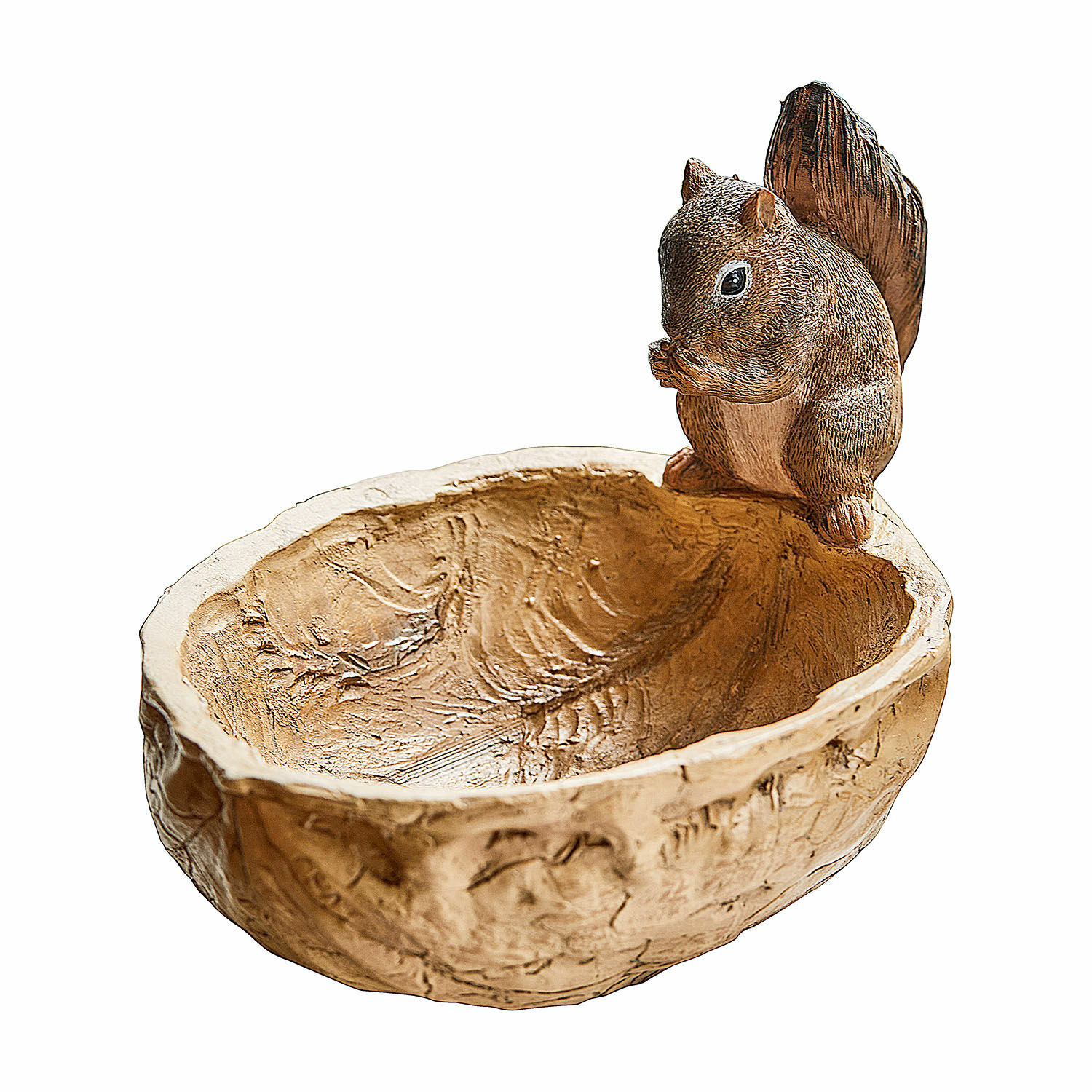 Dekorative Schale aus Harz in Walnussform mit Eichhörnchenfigur, braun, Wohnaccessoire